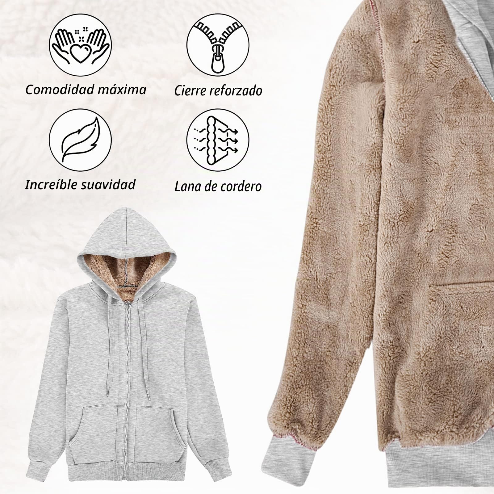 Niwicee Sudadera con Capucha para Mujer Abrigo Cálido de Invierno con Forro Polar y Cremallera Chaqueta Suave Manga Larga Hoodie con Bolsillo para Mujer