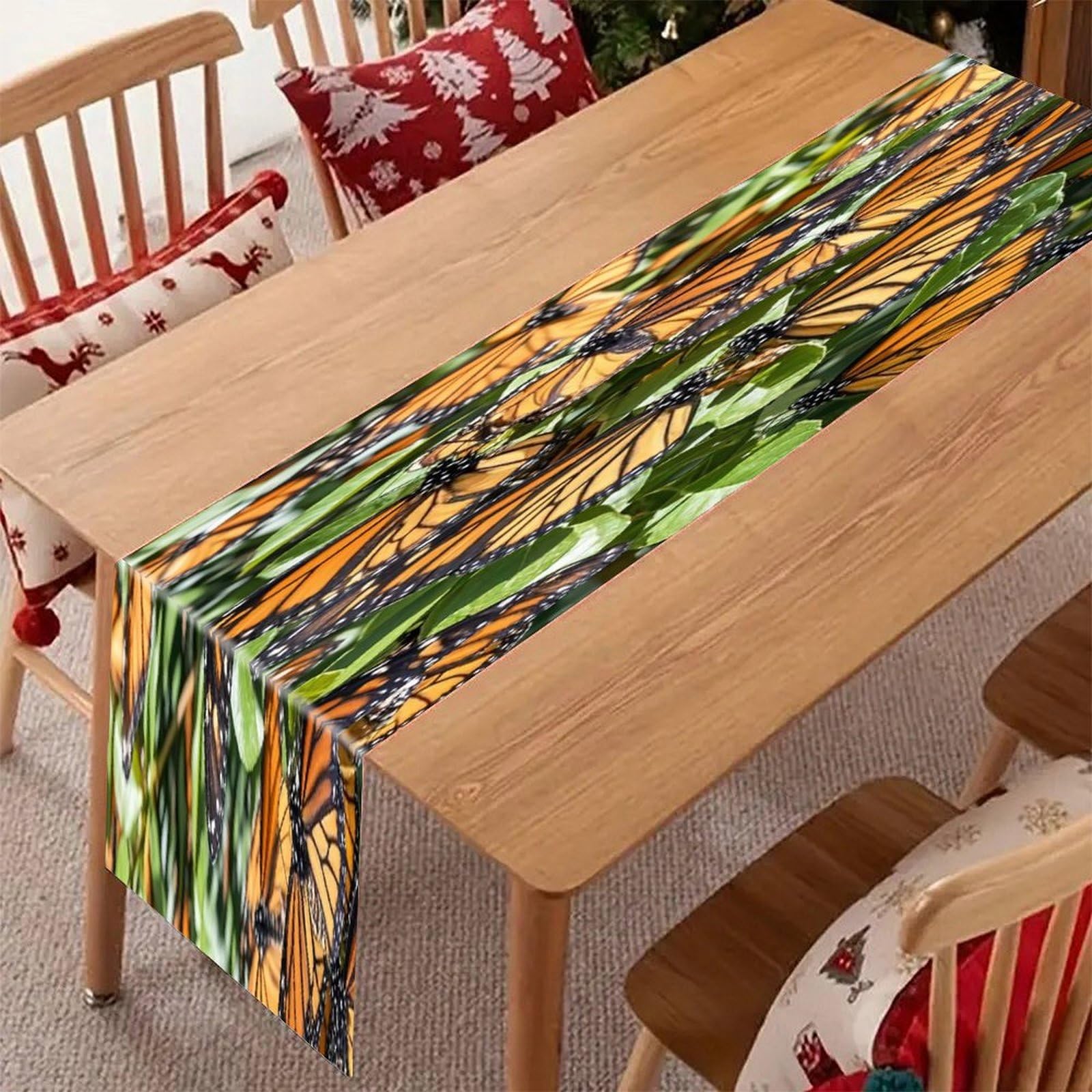 Heaps of Orange Monarch Butterflies Table Runner Modern Art Farmhouse Linen Table Runner Dresser Scarf Seasonal Kitchen Dining Table Decoration Dresser Scarves for Home Party Decor 13x70 Inch
