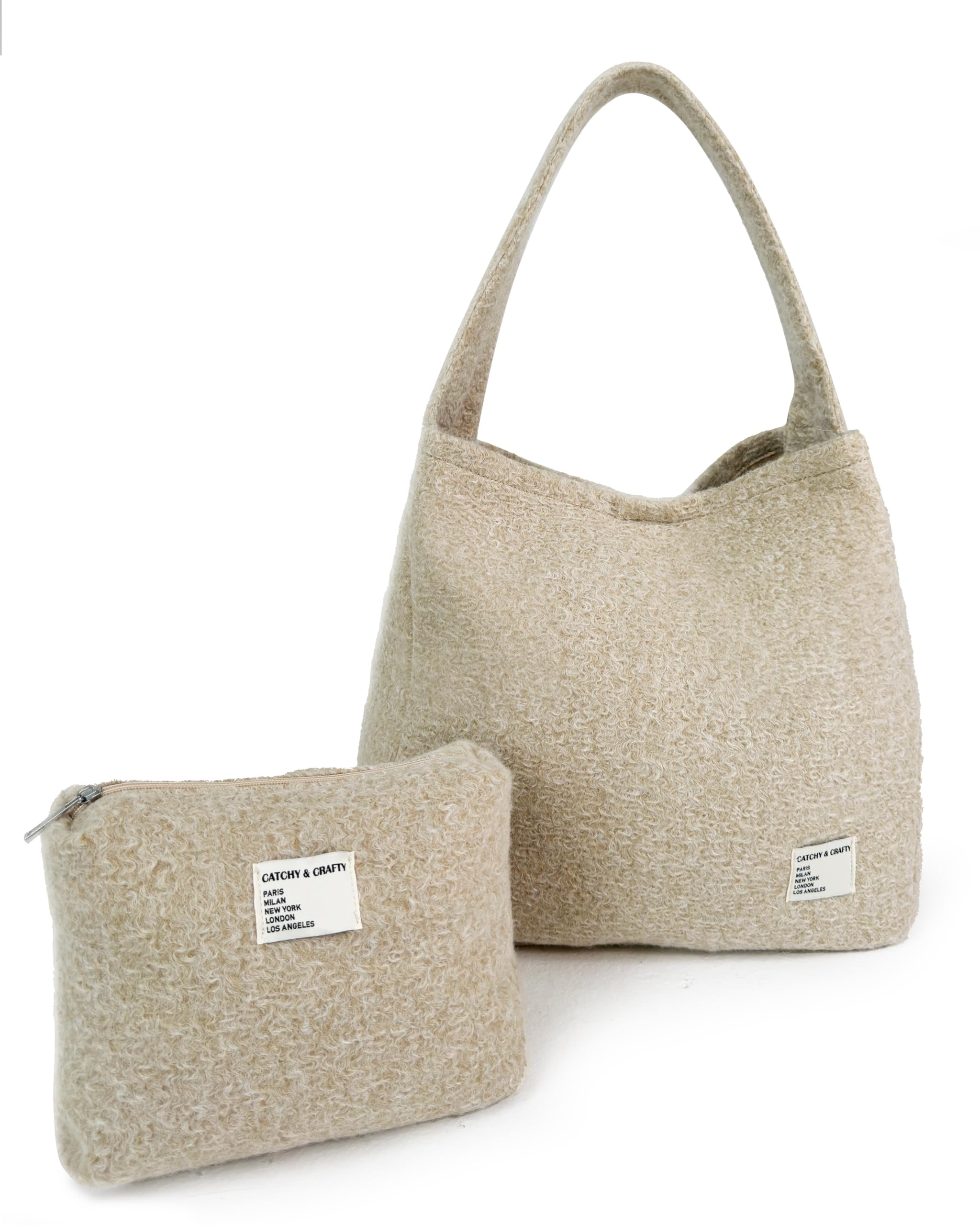 CATCHY CRAFTY Tote Bag for Women - Plush Large Hobo Gym Bag for Workout Yoga Travel - Fluffy