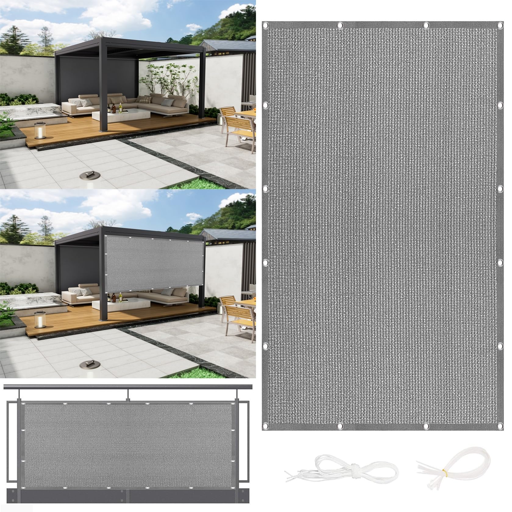Toile ombrage anti coupe-vent voiles pour stopper la chaleur du balcon