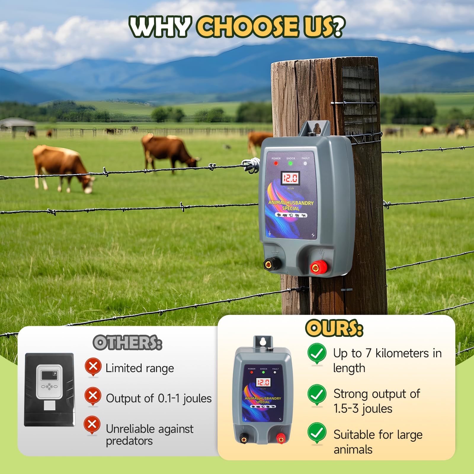 Clôture Électrique 10KM 12V - Electrificateur Pour Bétail, Animaux Et Protection Des Pâturages
