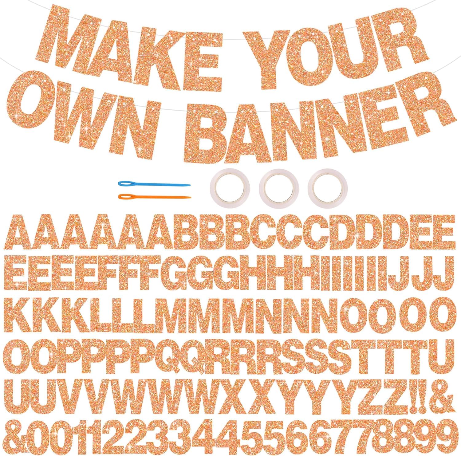 DecoGlee 116 PCS A-Z Glitter Colorful Orange DIY Letter Banner Kit Make Your Own Banner，Including 111 Letters and Numbers 3 Rope and 2 Threading Device,for Birthday Graduation Wedding Halloween Party