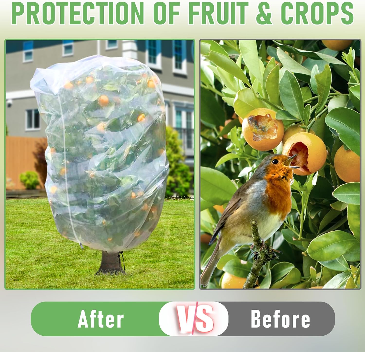 Fruit Tree Netting, Plant Mesh Netting for Garden Protection, Blueberry Bush Insect Netting Cover as Garden Pest Barrier from Cicadas, Bug, Bird (10x10 FT, 2Pcs, Zipper & Drawstring Design)