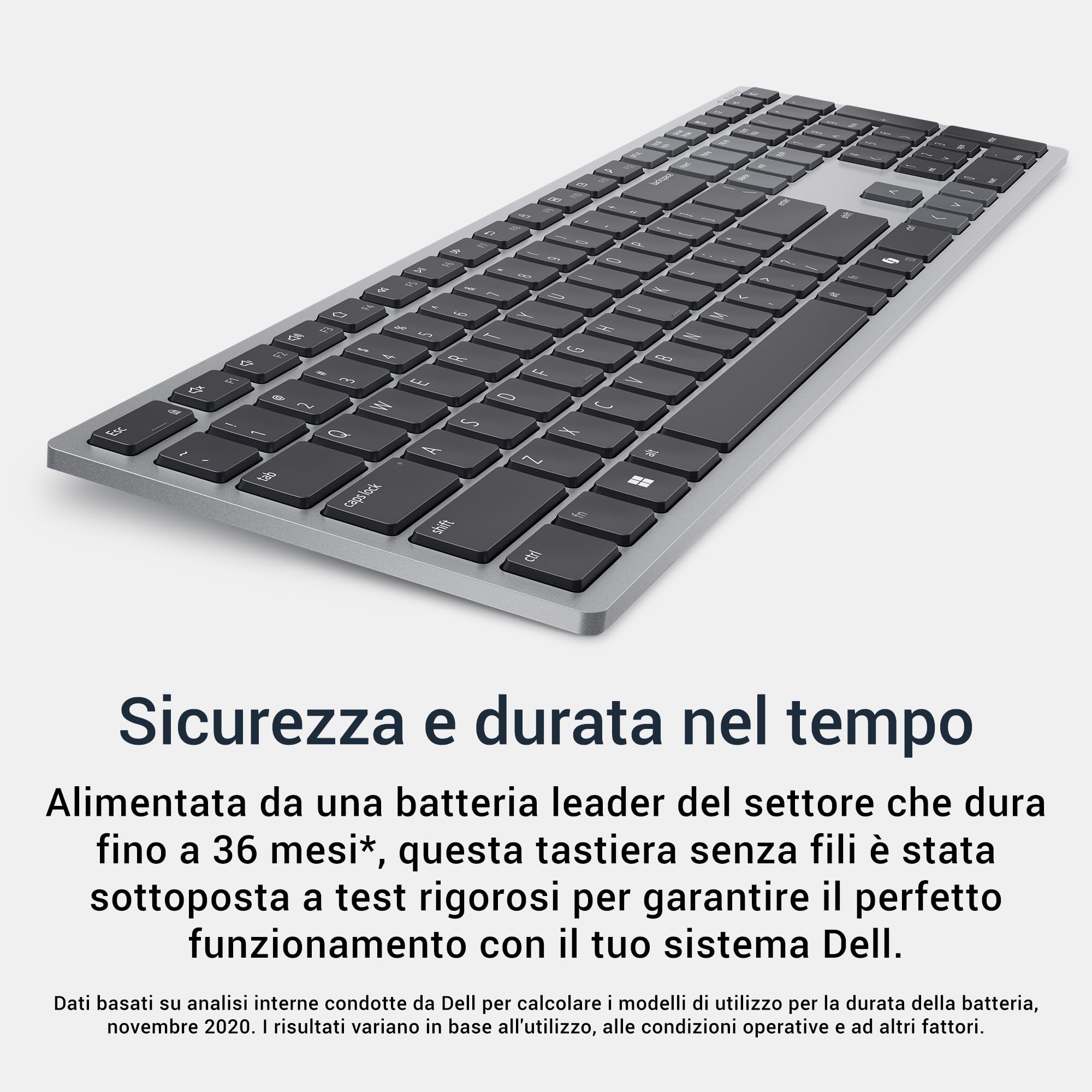 Dell KB700 Tastiera Senza Fili Multi-Device – QWERTY, Bluetooth 5.0 e RF 2.4 GHz, Compatibile con Windows, Mac, Linux, ChromeOS e Android, Tasti Programmabili, Batteria 36 Mesi, Titan Gray