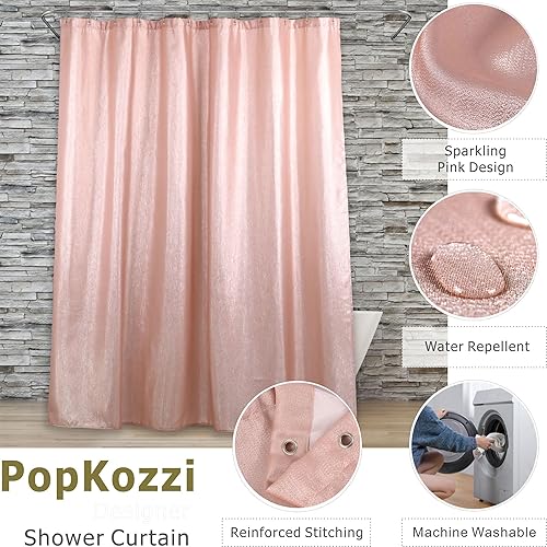 Miniatura 2 de Cortina de ducha con purpurina rosa rubor cortinas de tela metálica brillante para decoración de baño de niñas, accesorios de baño y juego de regalo