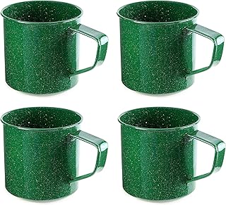 Darware Enamel Camping Coffee Mugs (Set of 4, 16oz); Metal Cups for Hiking, Fishing, Picnics, Hunting and Outdoor Use; Lig...