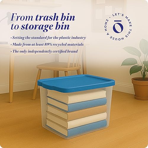 Vista 125 de HOMZ Paquete de 2 contenedores organizadores grandes de plástico transparente con tapas, 56 cuartos de galón, color gris, cajas apilables para Tapa