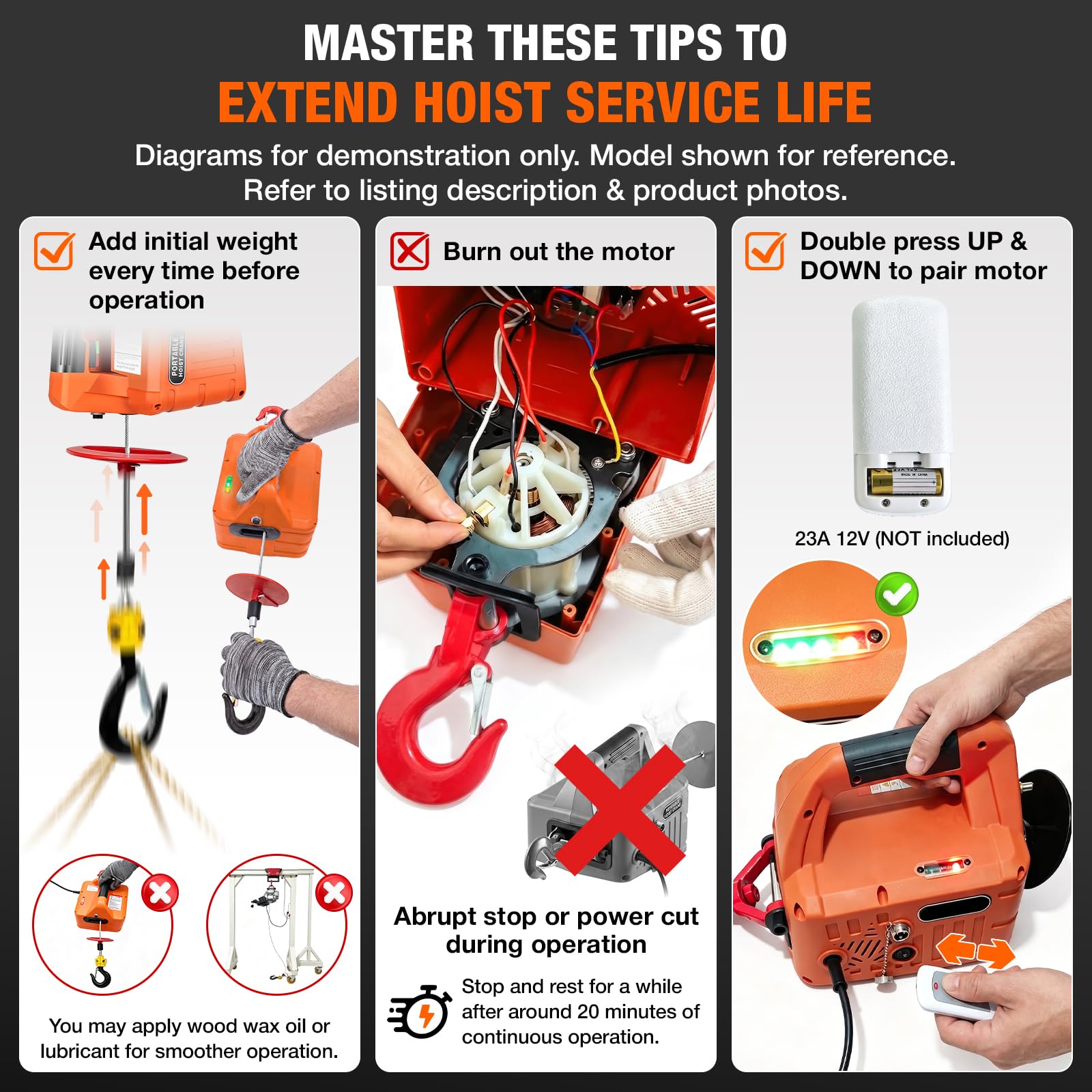 3-in-1 Electric Winch - Remote Control Lift Crane -8
