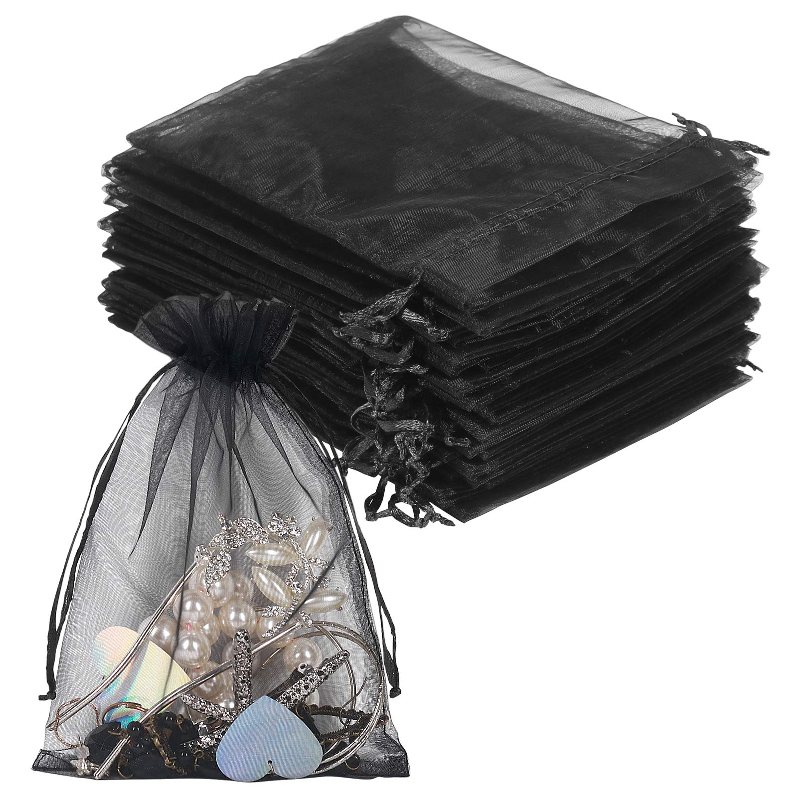YQL Black Organza Bags,100PCS 5x7 Inch Gift Favor Bags Mesh Fruit Protection Bags Jewelry Pouches Sachet Bags Wedding Party