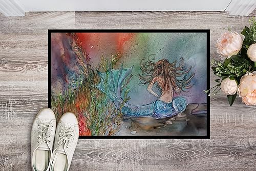Miniatura 2 de Caroline's Treasures 8972MAT - Felpudo de sirena morena de fantasía de agua de 18 x 27 pulgadas, tapete para puerta delantera, para interiores y