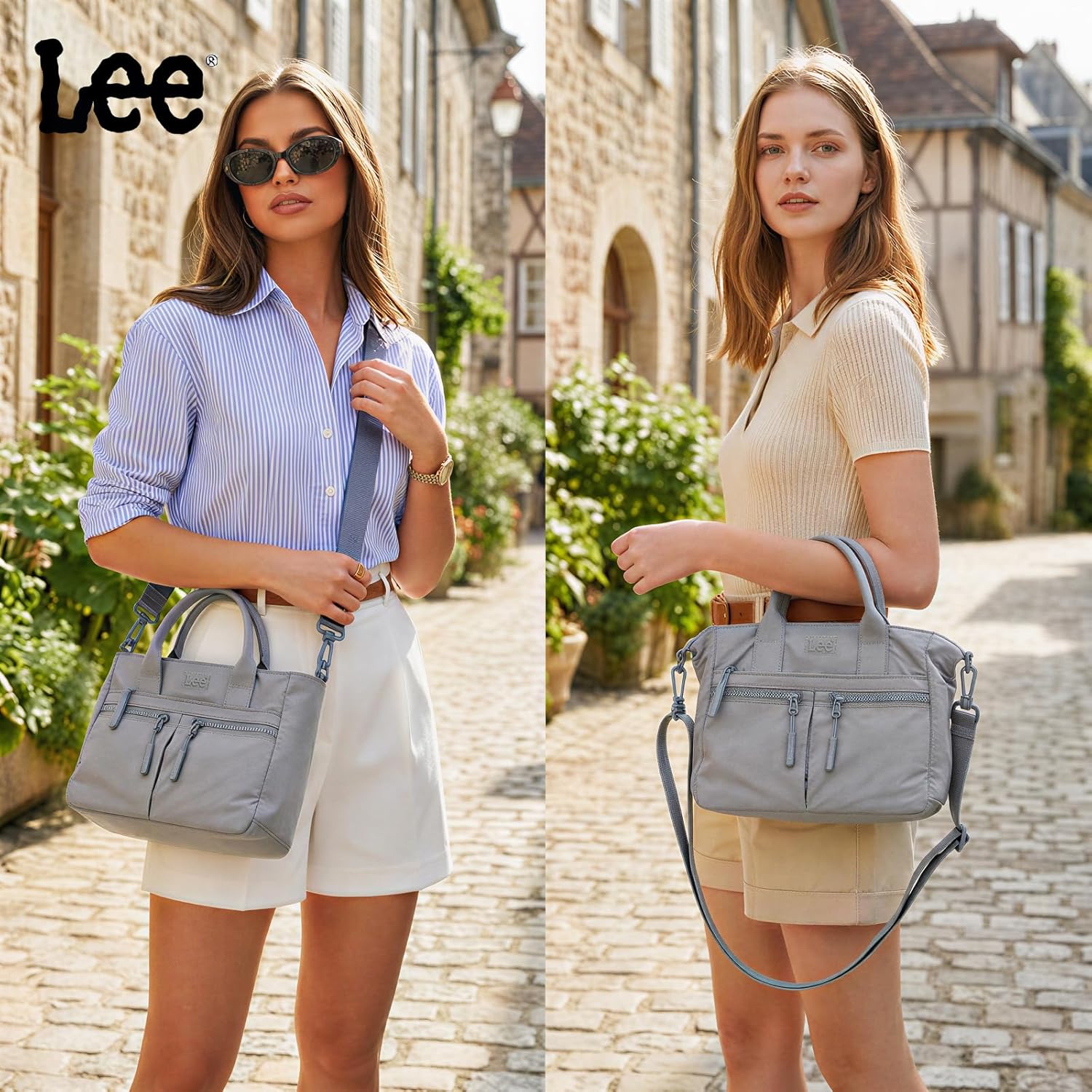 Lee Small Nylon Tote Bag for Women, Lightweight Waterproof Multi‑Pocket Crossbody Purse with Zipper for Work & Travel