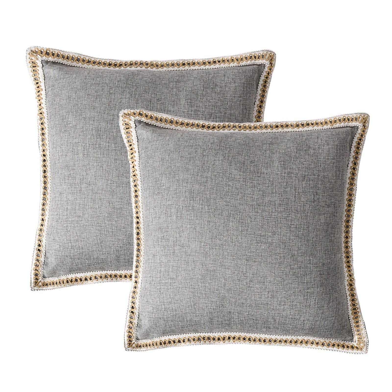 Gray Two-Piece Pillow Cover Set with Retro Linen Decorative Cushion Cover, 20 Inches x 20 Inches, Suitable for Sofas, Bedrooms, Living Rooms