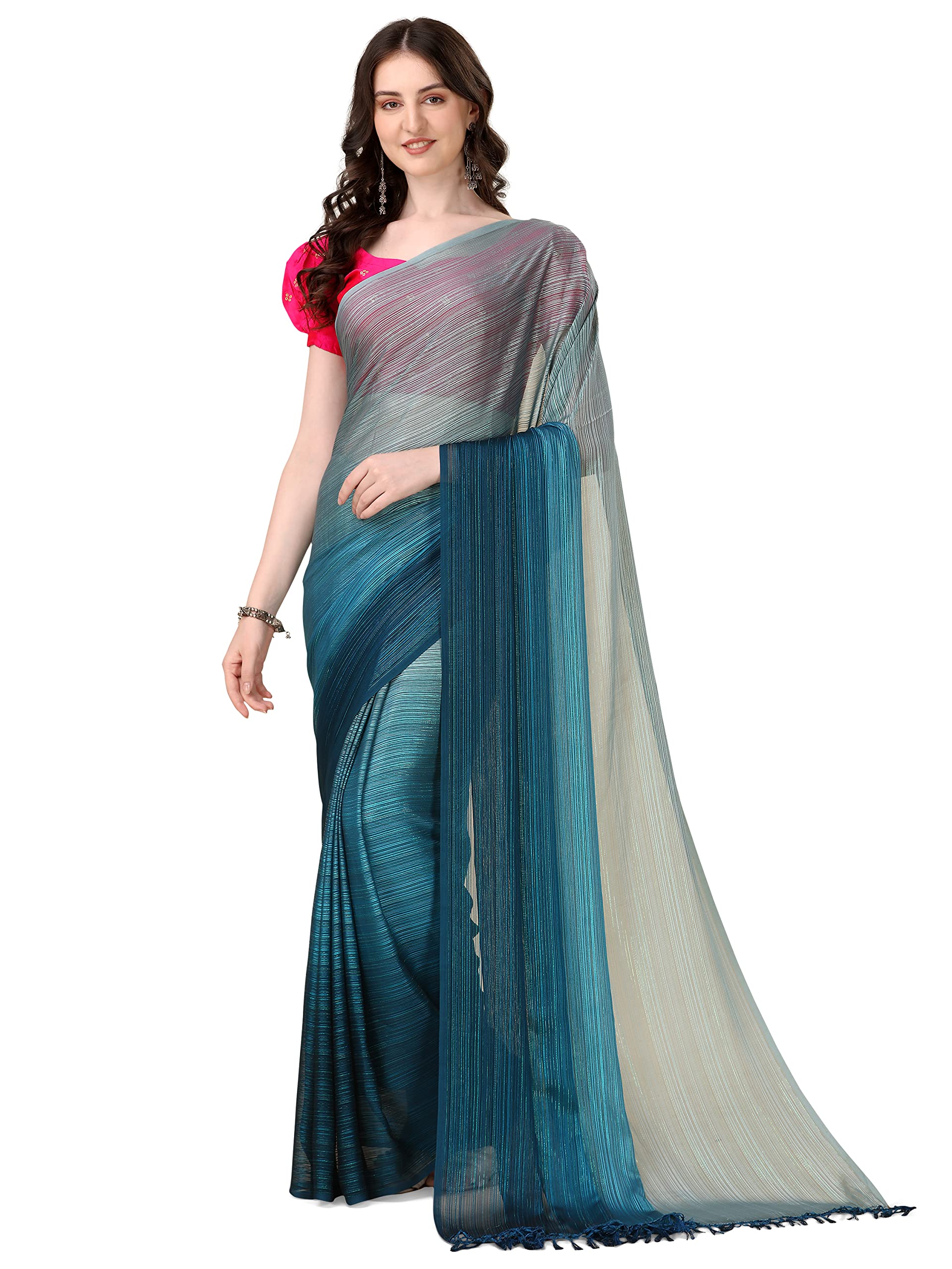 Pratham Blue Women's Sequins Silk Fancy Saree With Blouse Piece (Pb-324_Blue)