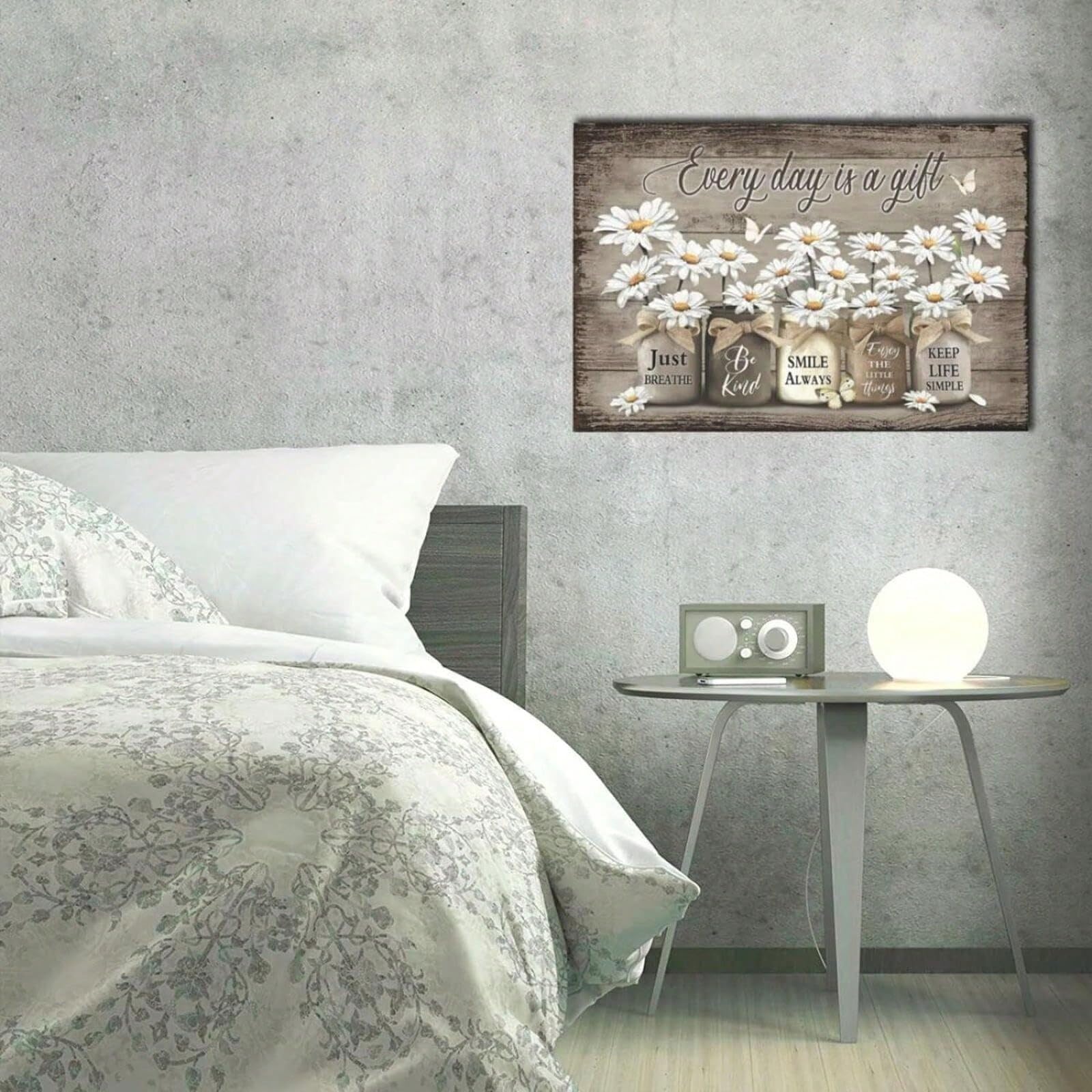 AIHNBF Lienzo rústico con diseño de margaritas, decoración de casa de campo, cuadro con frases de Mason Jar, imagen floral inspirada para salón, cocina, pasillo, regalo de inauguración de la casa, sin