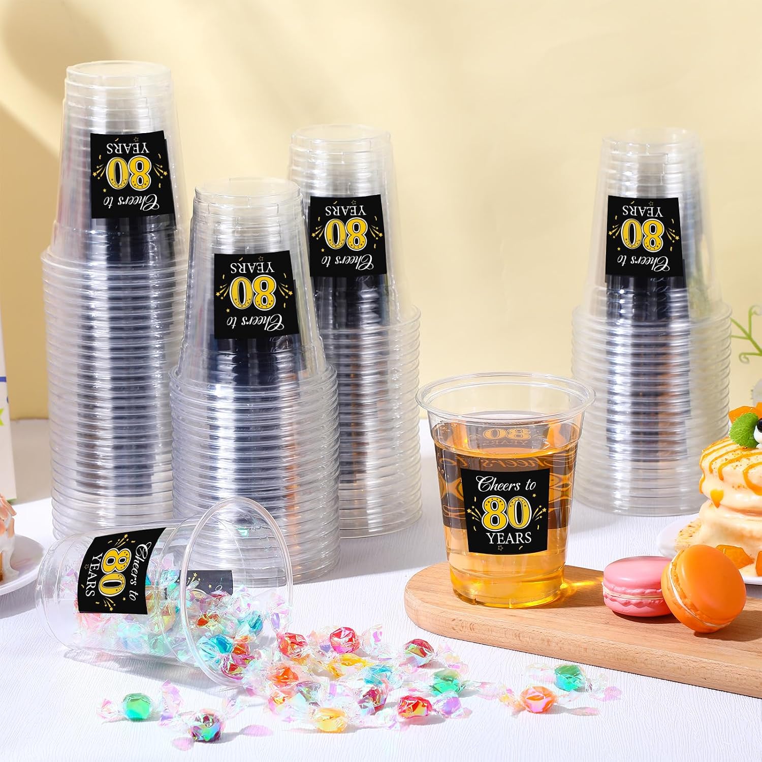 Funnymoom 100 Pack 80th Birthday Decorations Cups for Men Women 12oz Gold