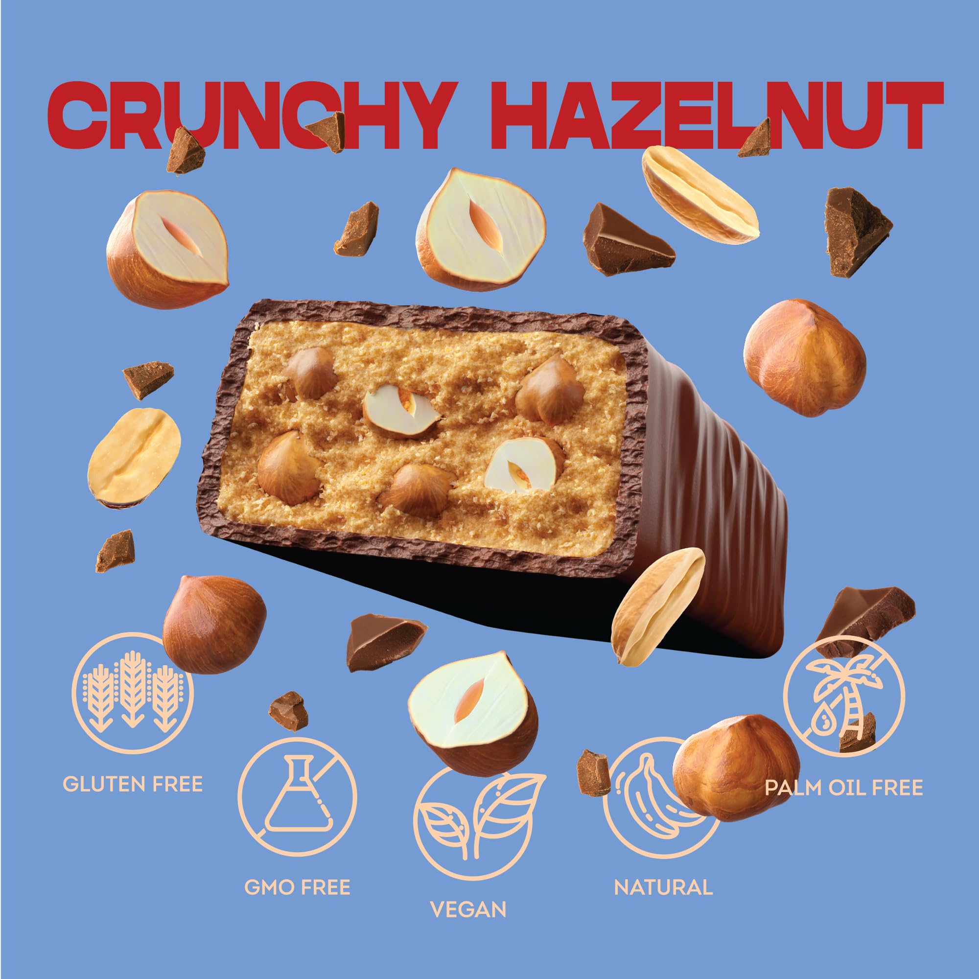 Vive Natürlicher Veganer High Protein Riegel - High Protein, 100% natürlich (Haselnuss, x12)