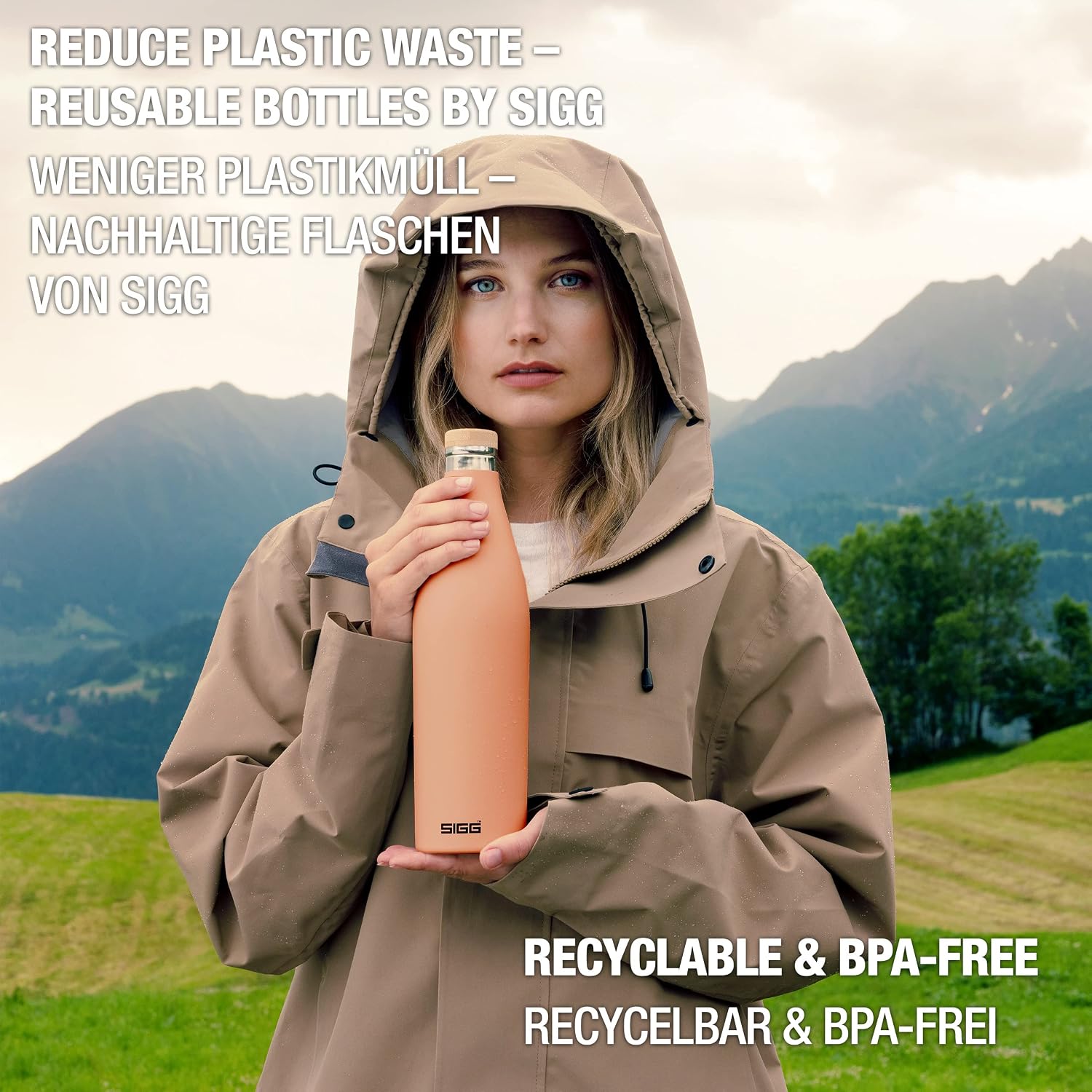 Sigg - Insulated Water Bottle - Meridian Shy Pink - Leakproof & Extra-Slim - BPA Free - Plastic Free - 18/8 Stainless Steel - Double Walled - Bamboo Screw Top - Pink - 24 Oz