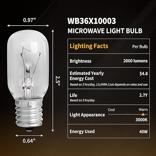 Miniatura 2 de UP2WIN Bombillas compatibles con horno microondas GE, WB36X10003, compatible con GE Whirlpool Maytag Frigidaire Kenmore Microondas, paquete de 3