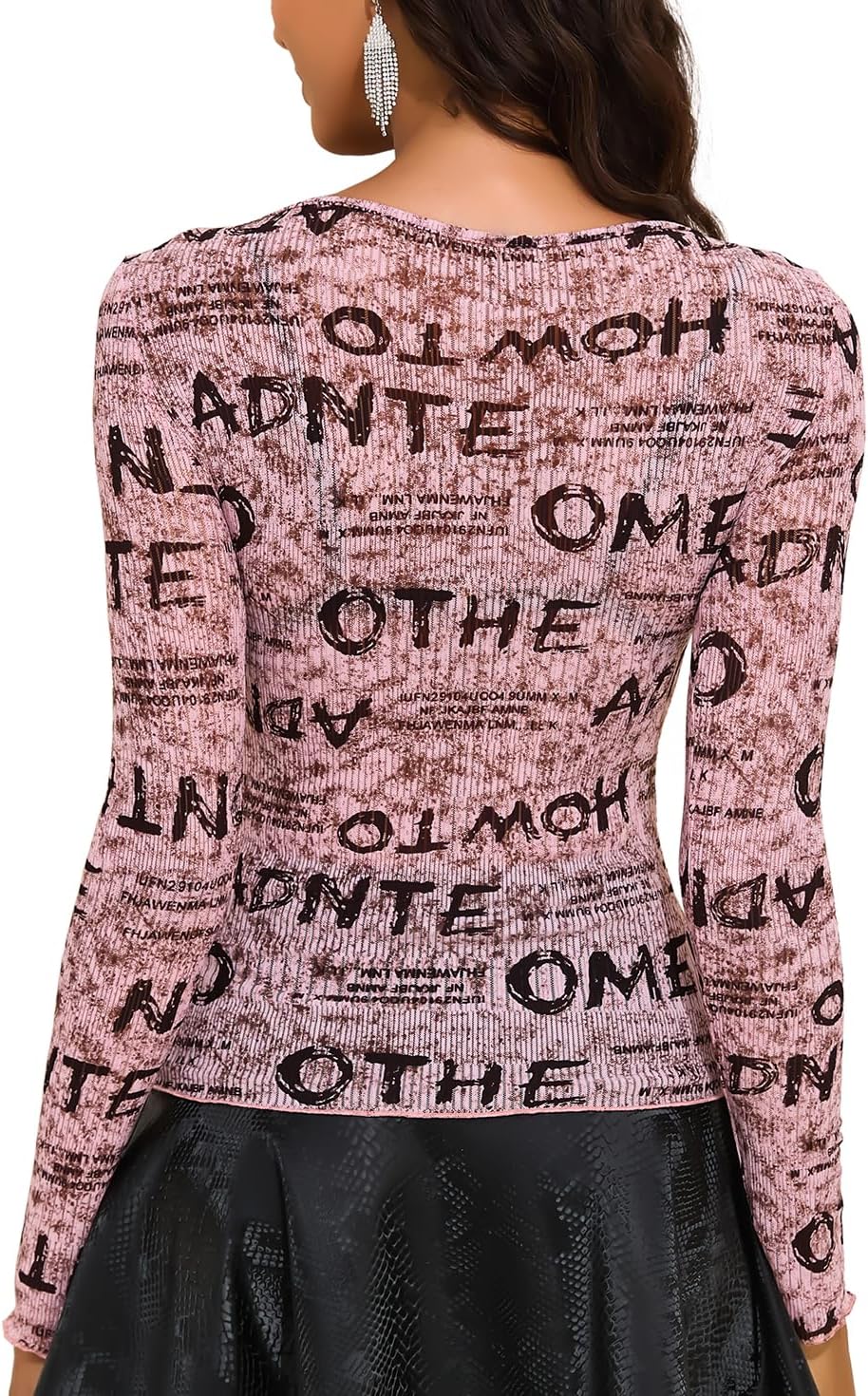 YYA Women's Sheer Long Sleeve Tops Letter Print See Through Mesh Blouse Sexy Y2K Vintage Style T-Shirt for Casual&Party S-XXL - Image 7