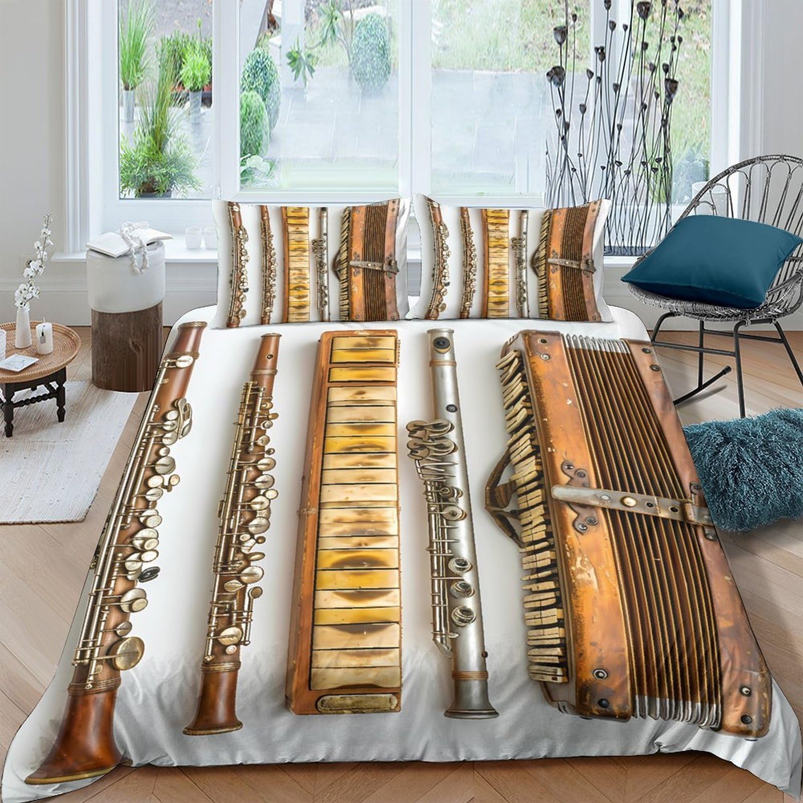 Ctjqhvkz Style-10 3D Printed Vintage Musical Instrument Fitted Sheet Microfiber Soft Breathable Accordion Bed Cover For Bedroom Guest Room Mattress Protection Single（135X200cm）