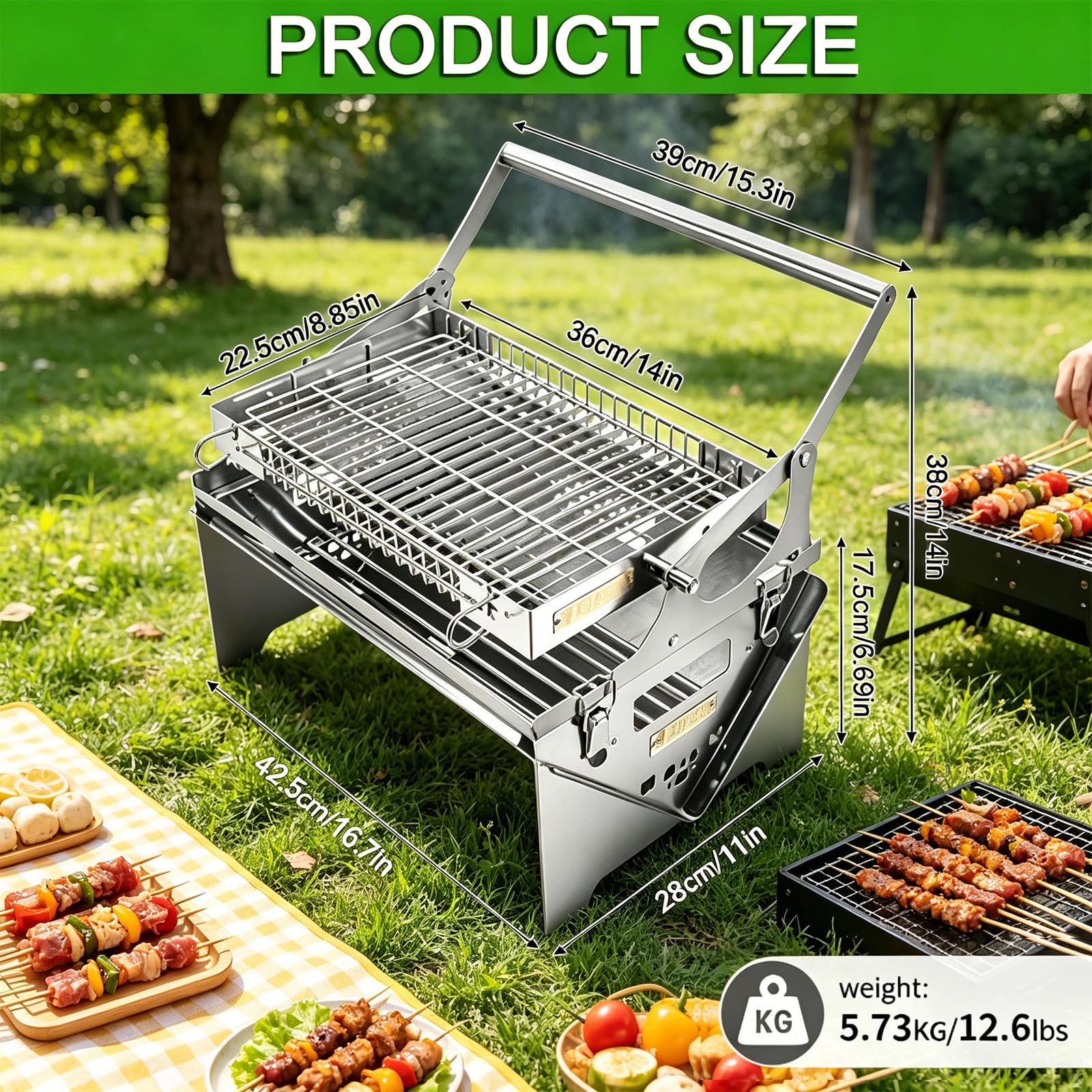 Odwracany grill, przenośny grill i palenisko 2 w 1 ze stali nierdzewnej, dwustronna klatka obrotowa 180° z regulowanym grillem, zdejmowana konstrukcja do biwakowania i gotowania na świeżym powietrzu
