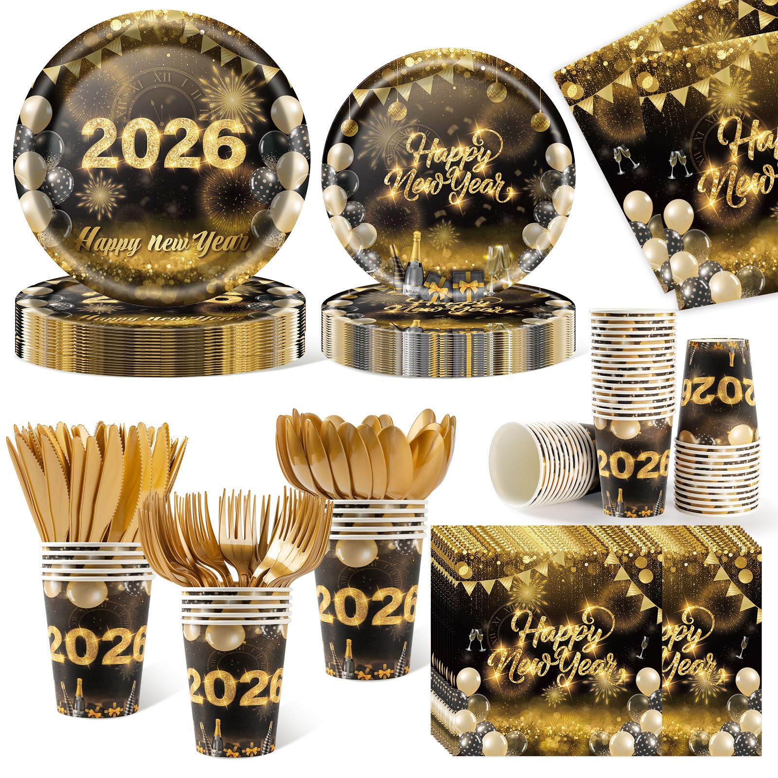 Locker.Ink | Elevate Your New Year Celebration with 24 Must-Have Party Tableware Essentials 350PCS New Years Eve Party Supplies Set