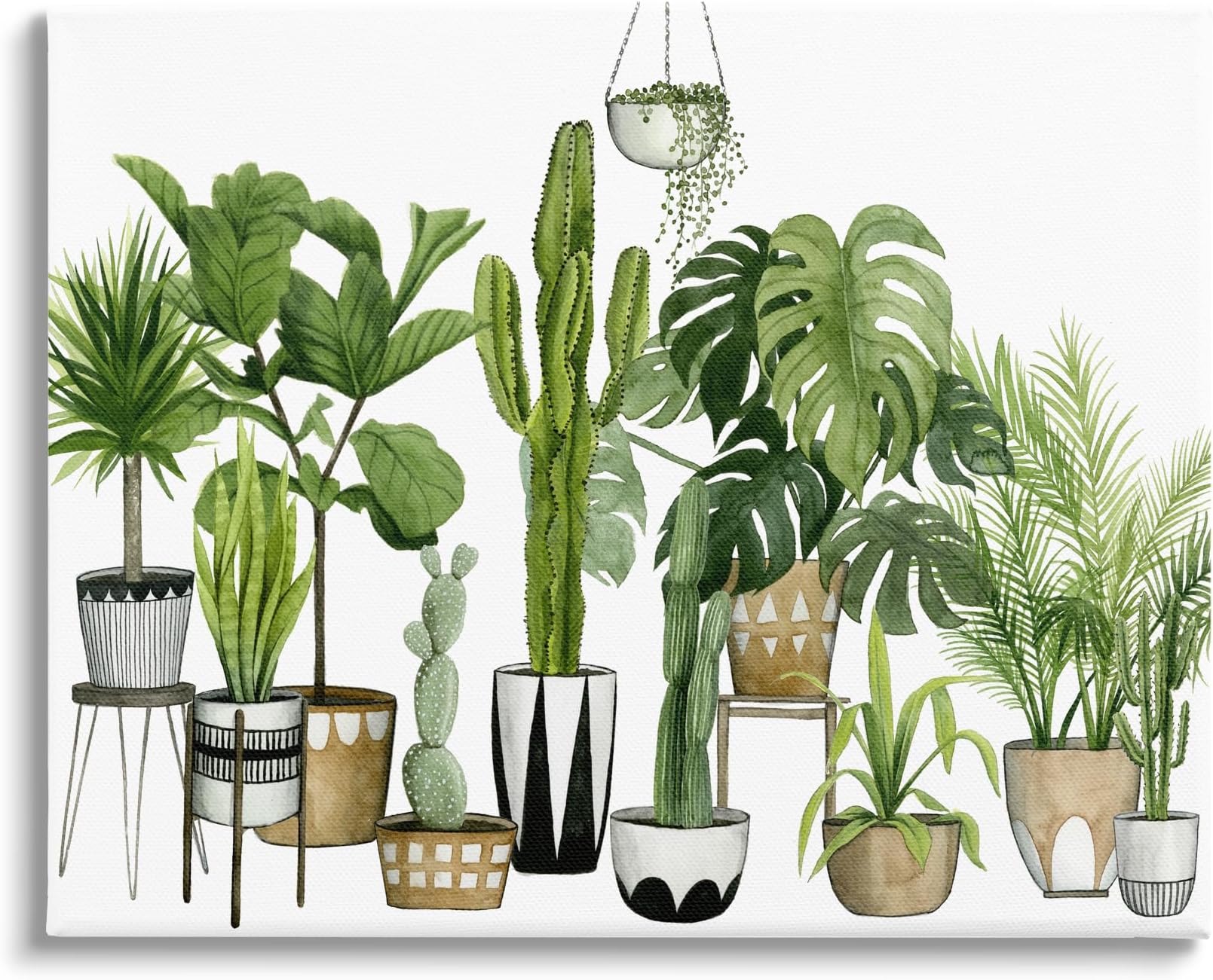 Stupell Industries Boho Plant Scene with Cacti and Succulents in Geometric Pots Watercolor, Designed By Grace Popp, 20 x 16, Canvas Wall Art