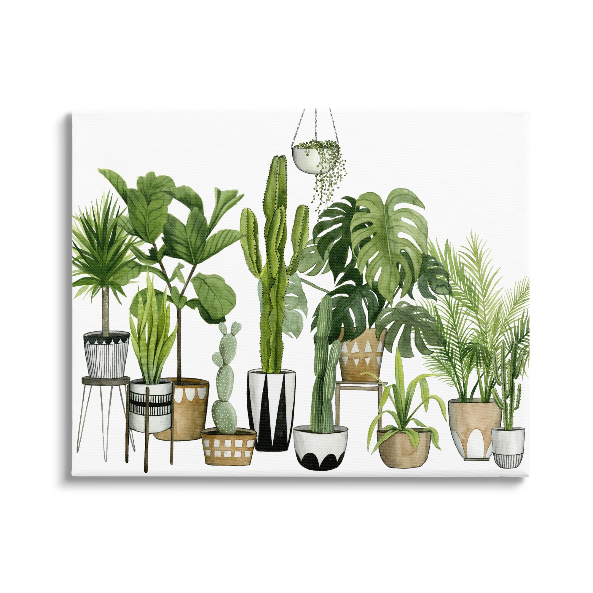 Stupell Industries Boho Plant Scene with Cacti and Succulents in Geometric Pots Watercolor, Designed By Grace Popp, 20 x 16, Canvas Wall Art