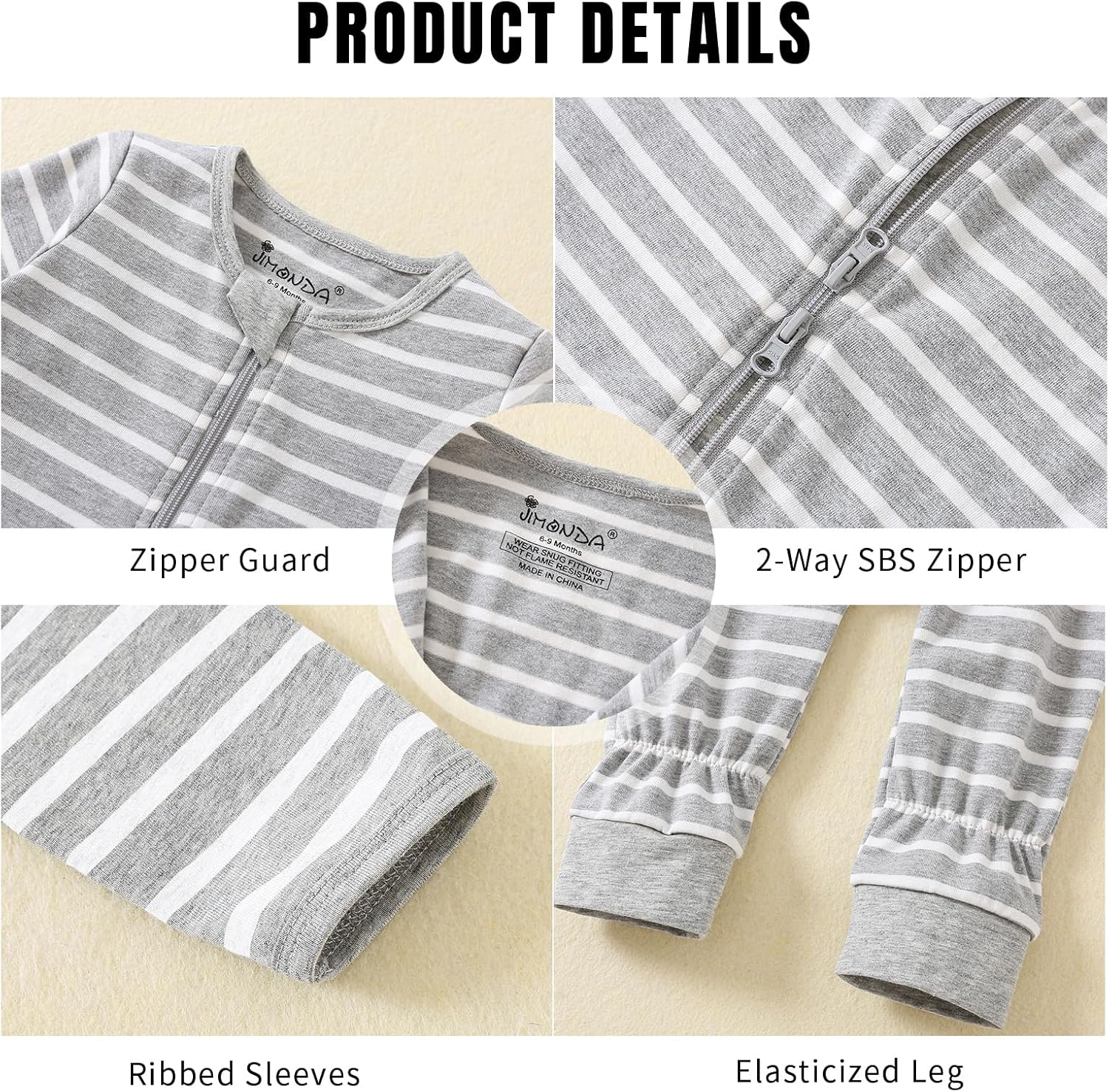 Jimonda Baby Sleeper Rompers,Unisex Boys Girls Zip-Front Pajamas One-Piece Footless Outfit 0-24 Months (Pack of 2 - Image 2