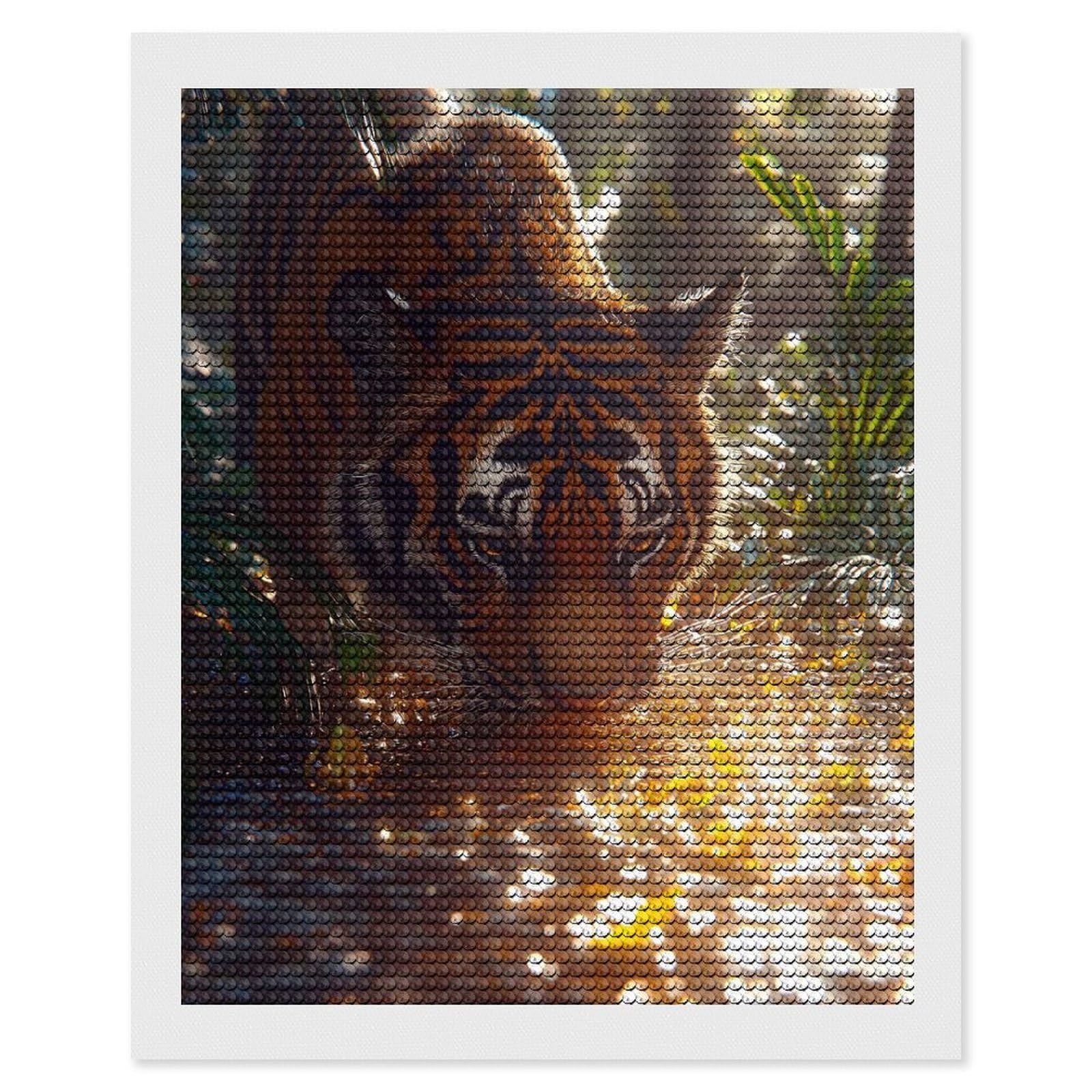 Junmoney Tiger Drinking Water in Jungle Diamond Art Kit 16"x20", for Beginners, Vintage Style Decor, Good for Quiet Evenings, Festive Craft Gift