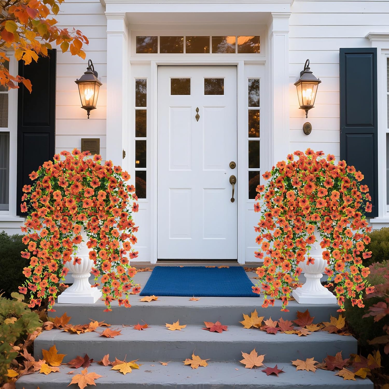 8 Pcs Outdoor Fall Decor, Fall Flowers Artificial For Decoration, Artificial Mums For Outdoors, Fake Mums Faux Mums For Outside Half Sphere, Fake Hanging Plants Plastic Flowers For Outdoors Home Porch