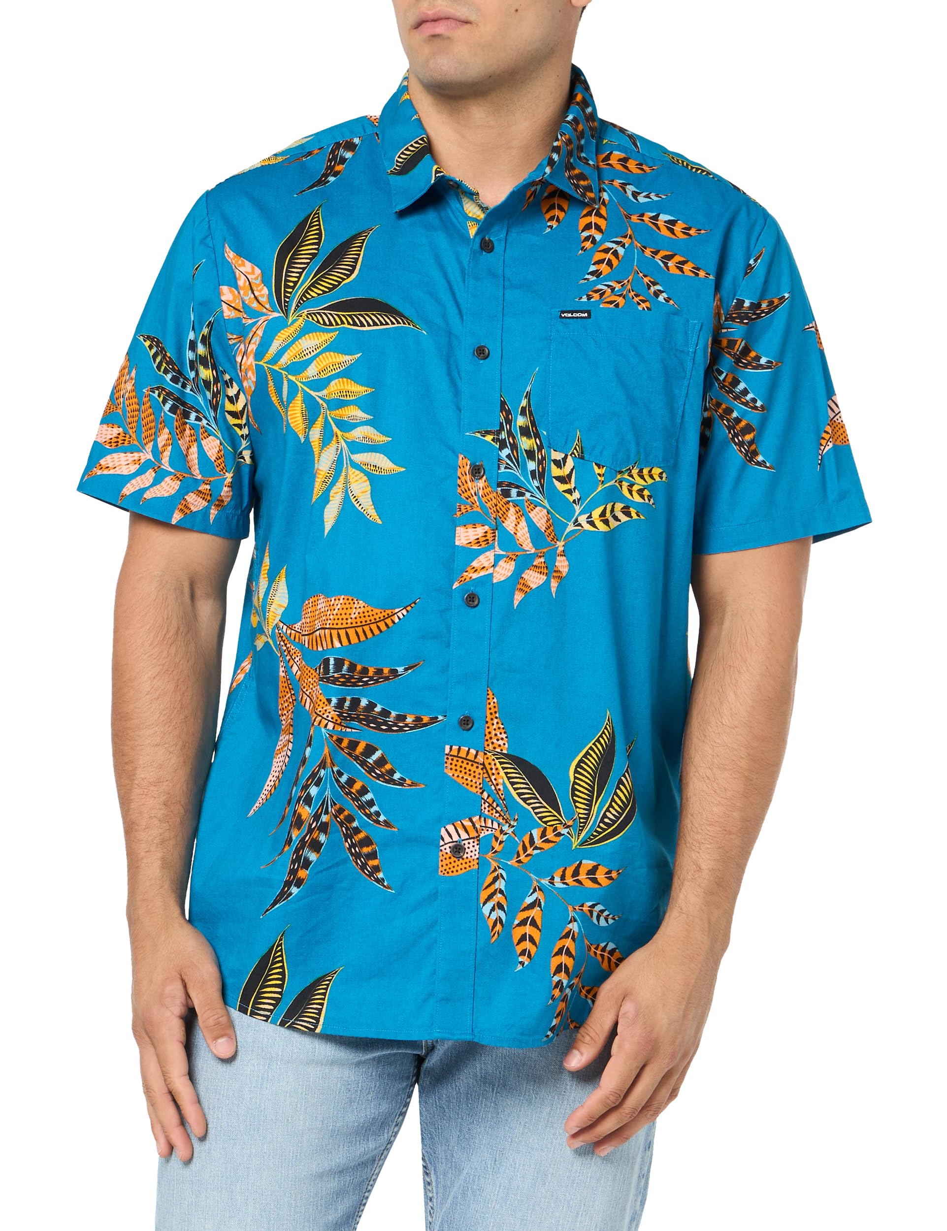 Volcom Men's Regular Marble Floral Short Sleeve Button Down Hawaiian Shirt