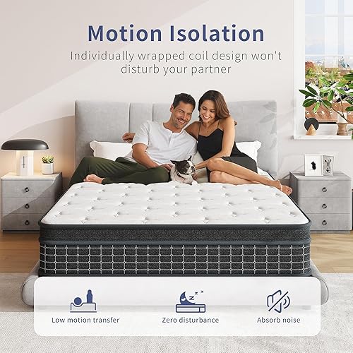 Miniatura 2 de Colchón tamaño King de 12 pulgadas en una caja, colchón híbrido de espuma viscoelástica con resortes individuales para aislamiento de movimiento,