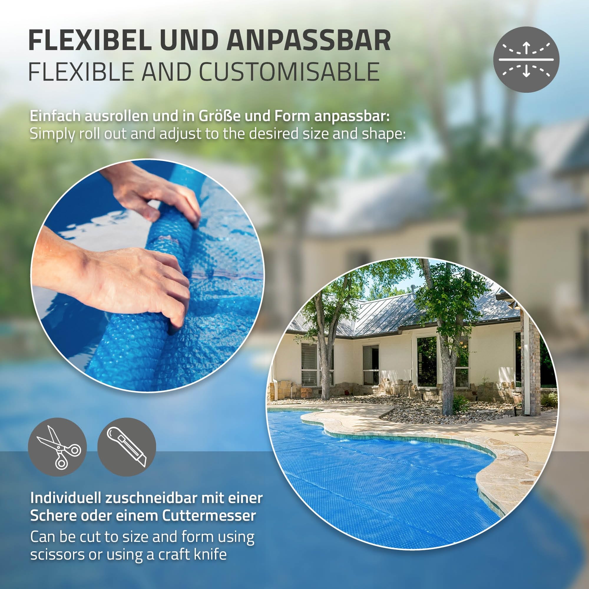ECD Germany Bâche Solaire de Piscine Ronde Ø 366 cm Bleue, 120µm, Film à Bulles Découpable