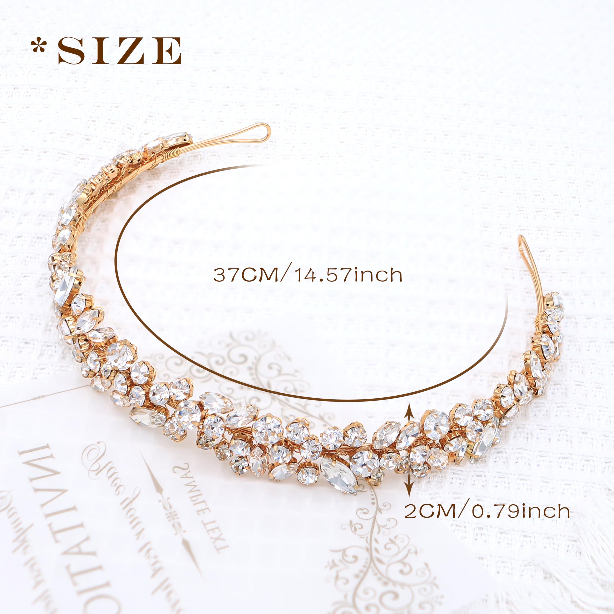 Oriamour Kristall-Hochzeits-Stirnband für Braut, Braut-Kopfschmuck für Mädchen, Strass-Haarband für Geburtstag, Party, Abschlussball (Gold)