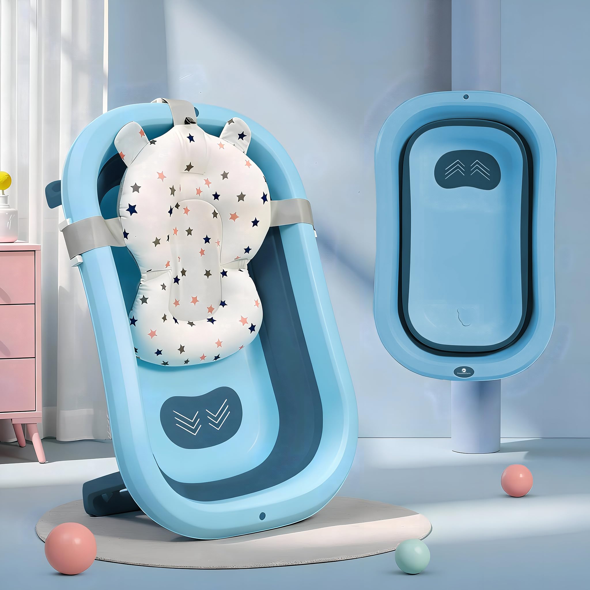 StarAndDaisy Bath Tub for Baby 0-3 Years/Foldable Bath tub for Kids with Cushion, Space Saving Design, Newborn Baby Folding Bathing Tub Girls & Boys, Easy to Store -Sky Blue.