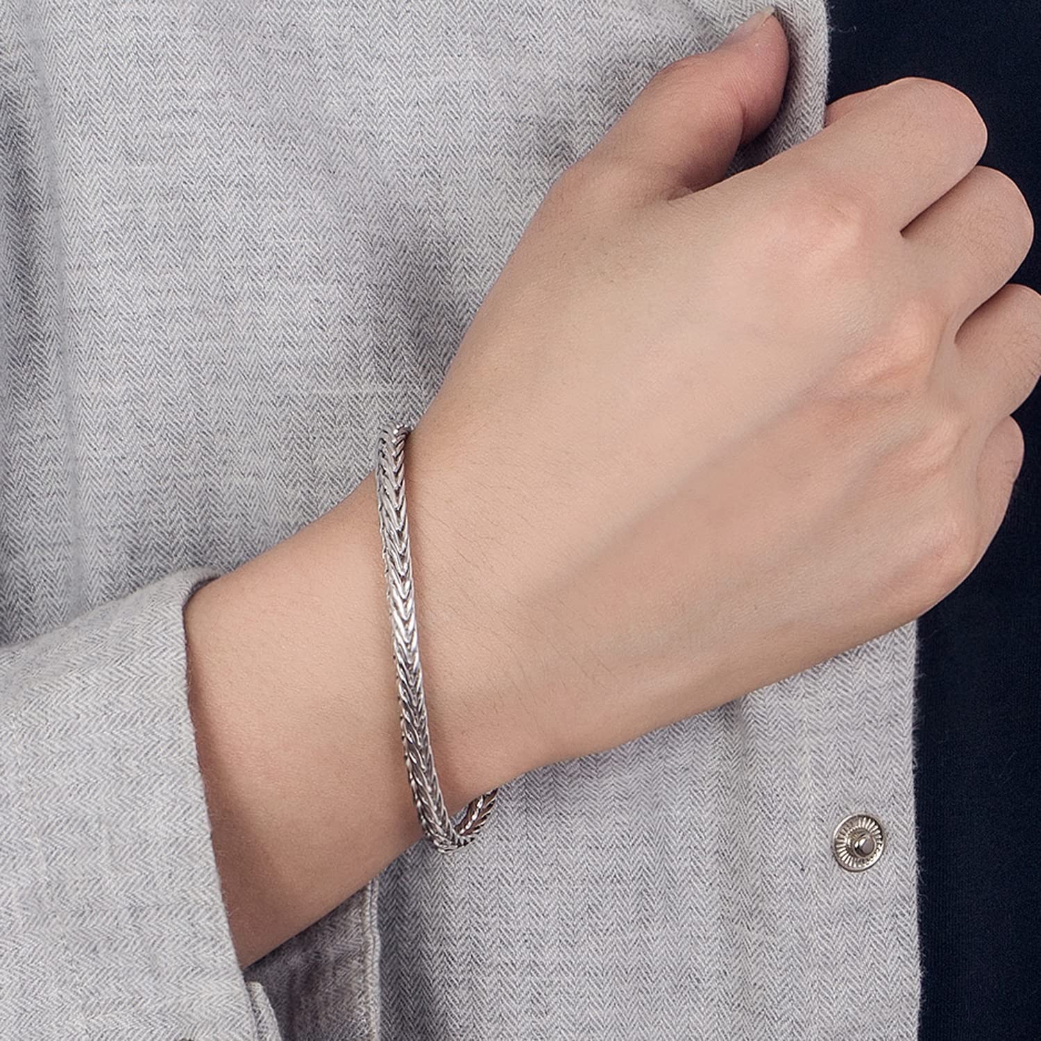 Dankadi Bracciale cubano Chopin sottile larghezza 4 mm in argento Sterling 925, catena a maglia fine stile rock, punk, hip pop serpente, regalo di gioielli festa di compleanno per uomo e donna