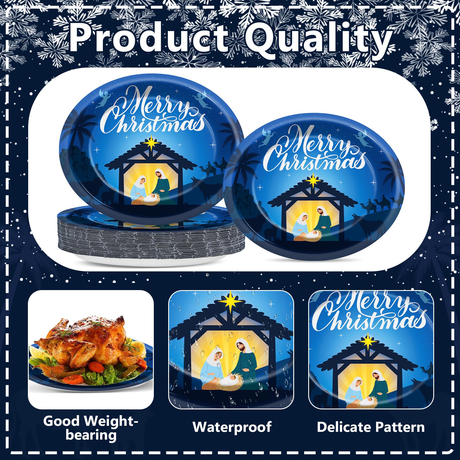 QOUBAI Juego de 50 platos ovalados de Navidad de 11 pulgadas, vajilla grande de Feliz Navidad, vajilla desechable para fiesta de Navidad, hogar, invierno, vacaciones, suministros de decoración