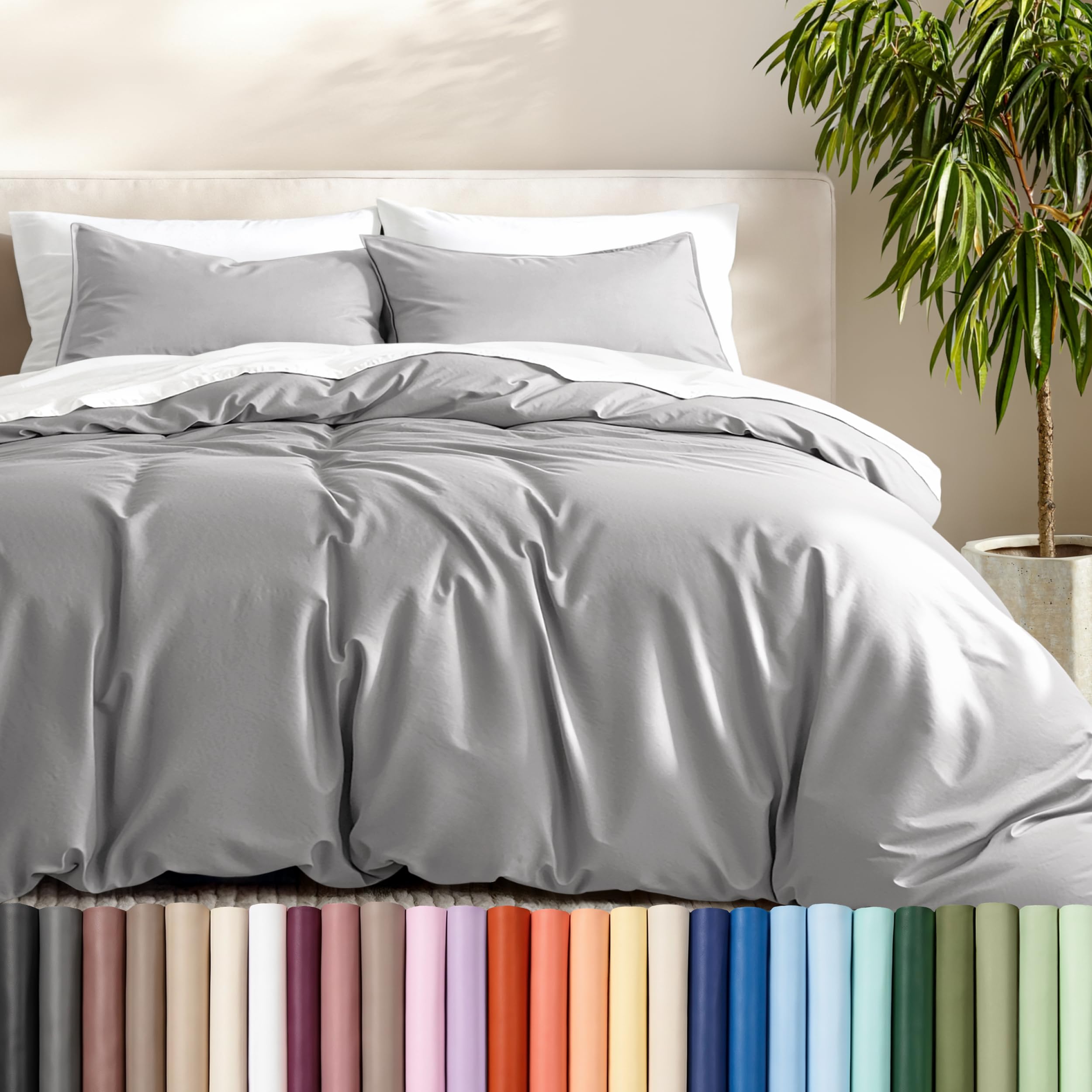 Bare Home Duvet Cover Set 1800 Ultra-Soft (Oversized King, Light Grey) — image 1