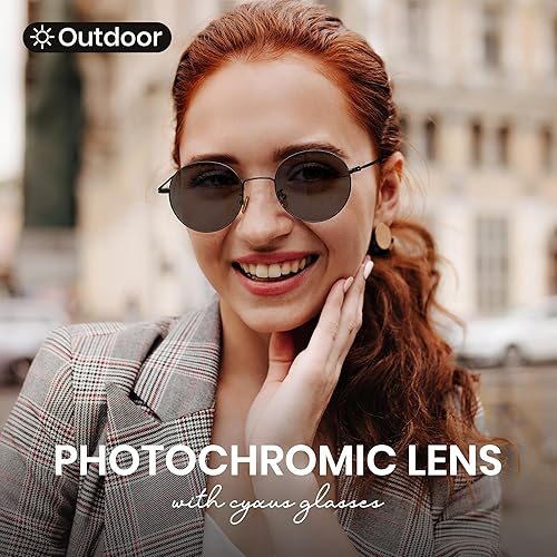 Miniatura 8 de Cyxus Gafas redondas de luz azul para hombres y mujeres, marco de alambre, bloqueo UV, lentes transparentes de metal, ultra ligeras