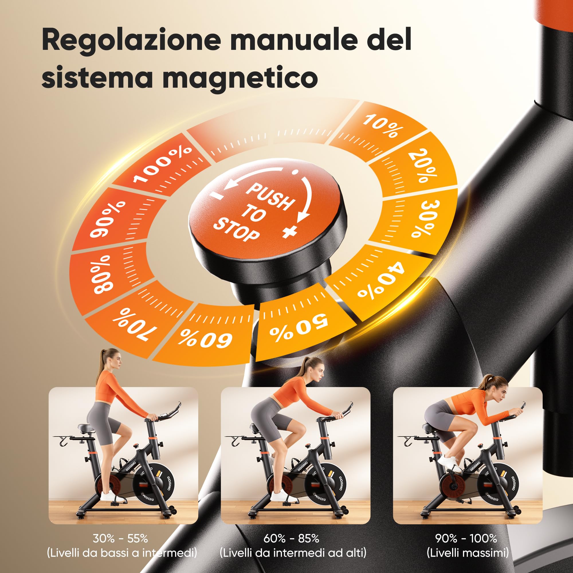 GIDGIMO Cyclette da Casa 2026 con Resistenza Magnetica Regolabile 100 Livelli, Spinning Bike Silenziosa con Schermo LCD, Sedile Traspirante, Sensore di Frequenza Cardiaca, Capacità Massima 200KG