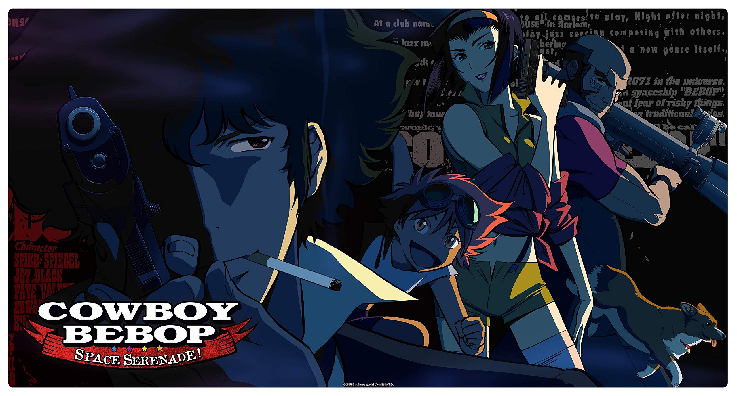 Japanime Games Cowboy Bebop: Night Team Playmat Gaming Playmat | Large Size (24” x 14”) | Premium Neoprene Surface, Non-Slip Base | Your Favorite Heroes