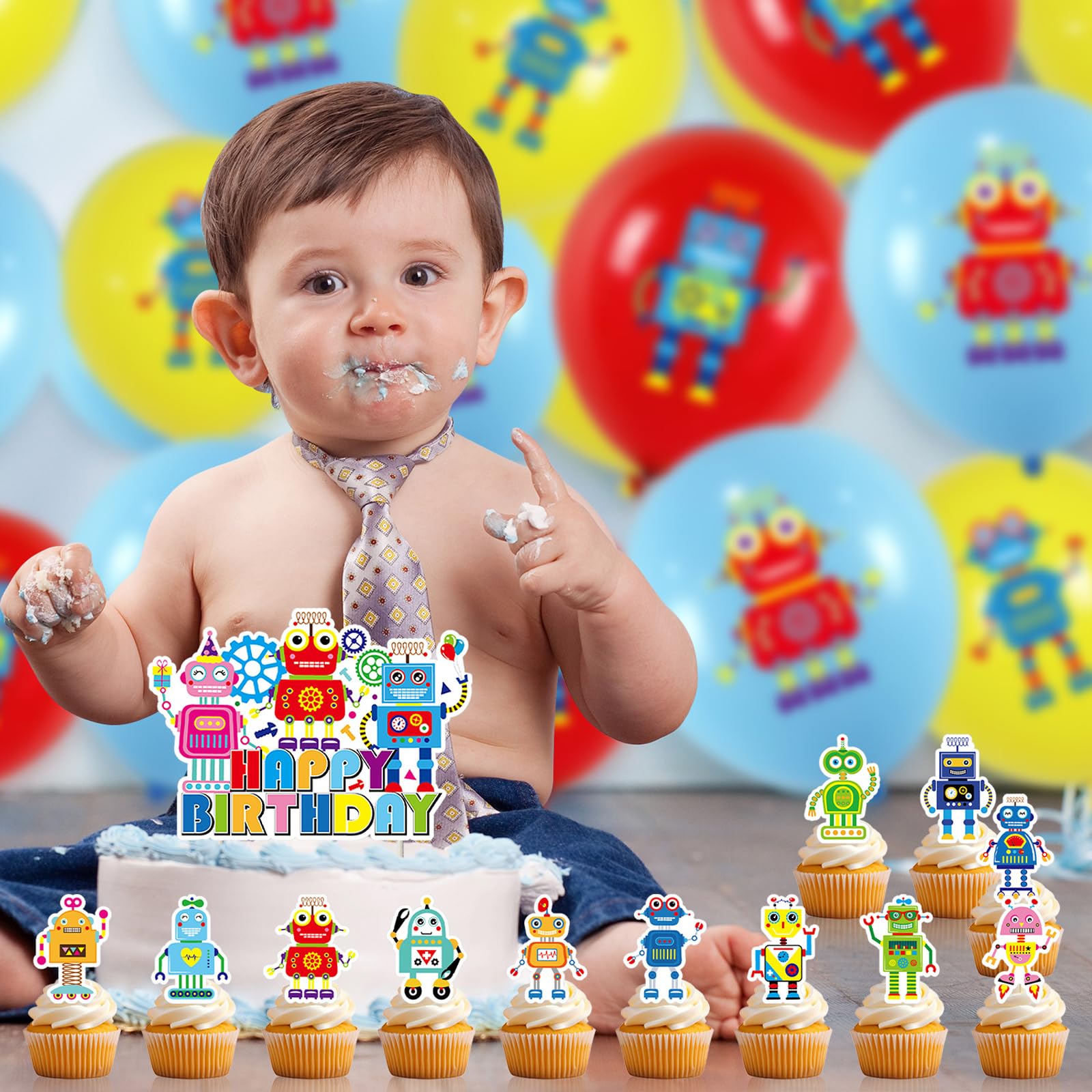Robots De Décoration D'anniversaire, Fond Happy Birthday, Vaisselle, Nappe Et Ballons, Accessoires Pour Garçons Et Filles, Baby Shower, Servis 20 Ans