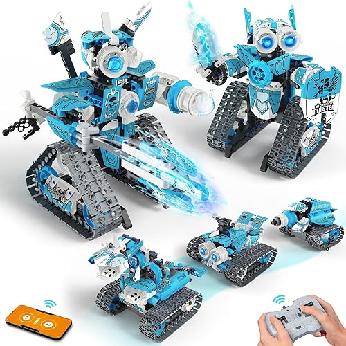 Miniatura 1 de Kit de construcción de robot STEM RC 5 en 1, 398 piezas de aplicación y bloques de control remoto, robótica de ingeniería, juego de ciencia erector