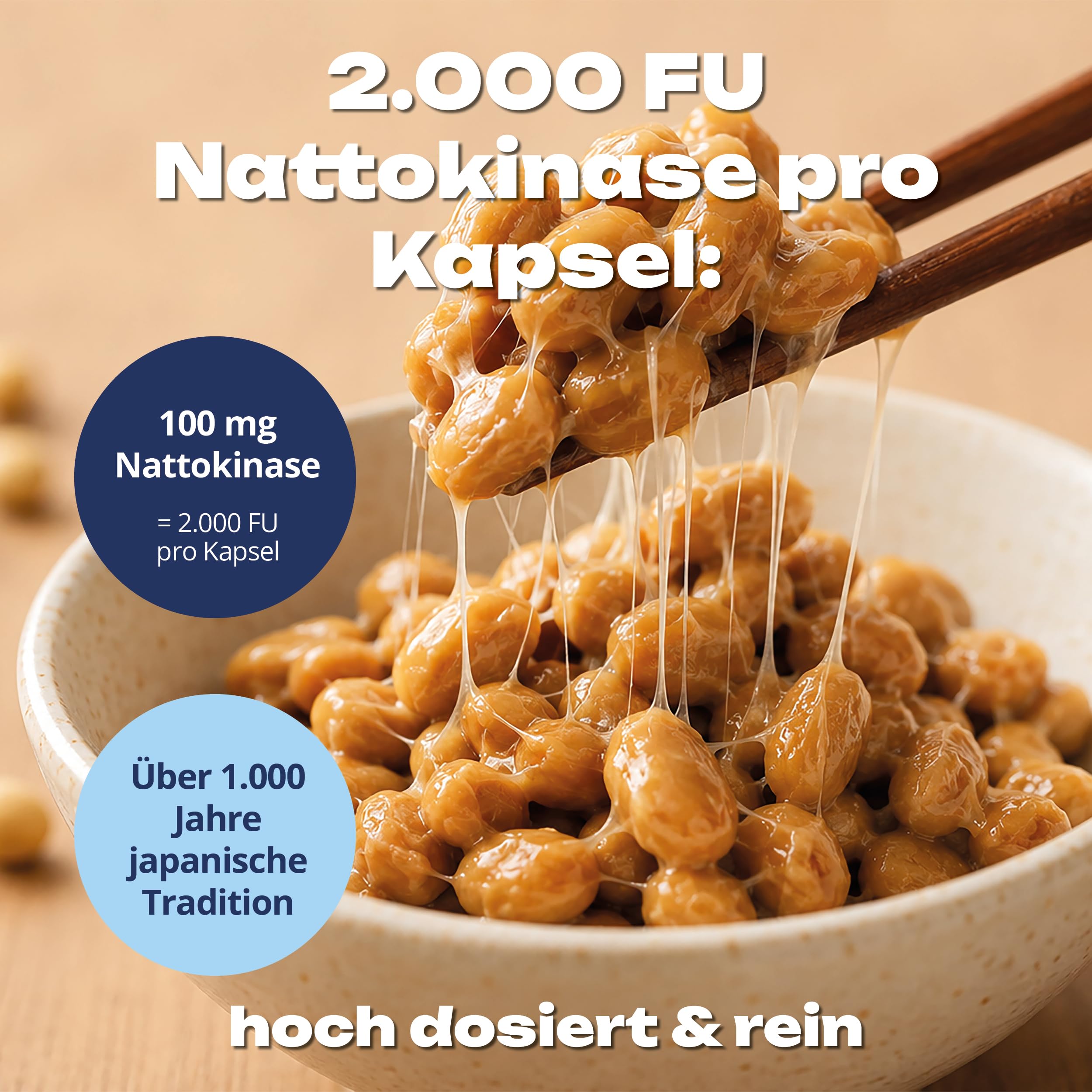 Nattokinase 100mg pro Kapsel | vegan | 20.000 FU | ohne Vitamin K1 & K2 | ohne mikrokristalline Cellulose & Magnesiumstearat | 240 Kapseln