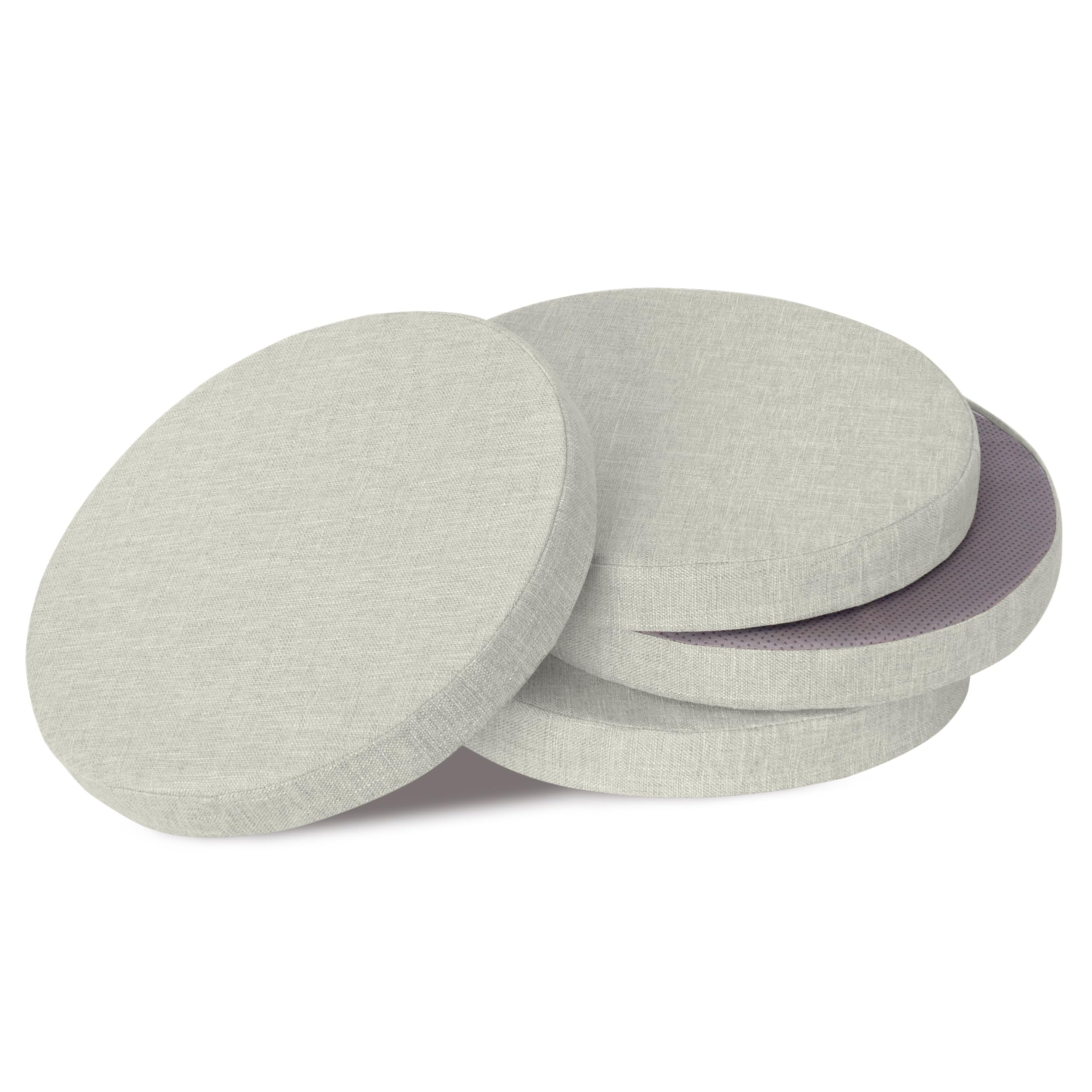 OVOV Round Chair Cushions for Dining Chairs 4 Pack Extra Thick Seat Cushion Circle Chair Pads with Removable Cover and Non Slip Bottom Sliver Grey (16x16 Inch)