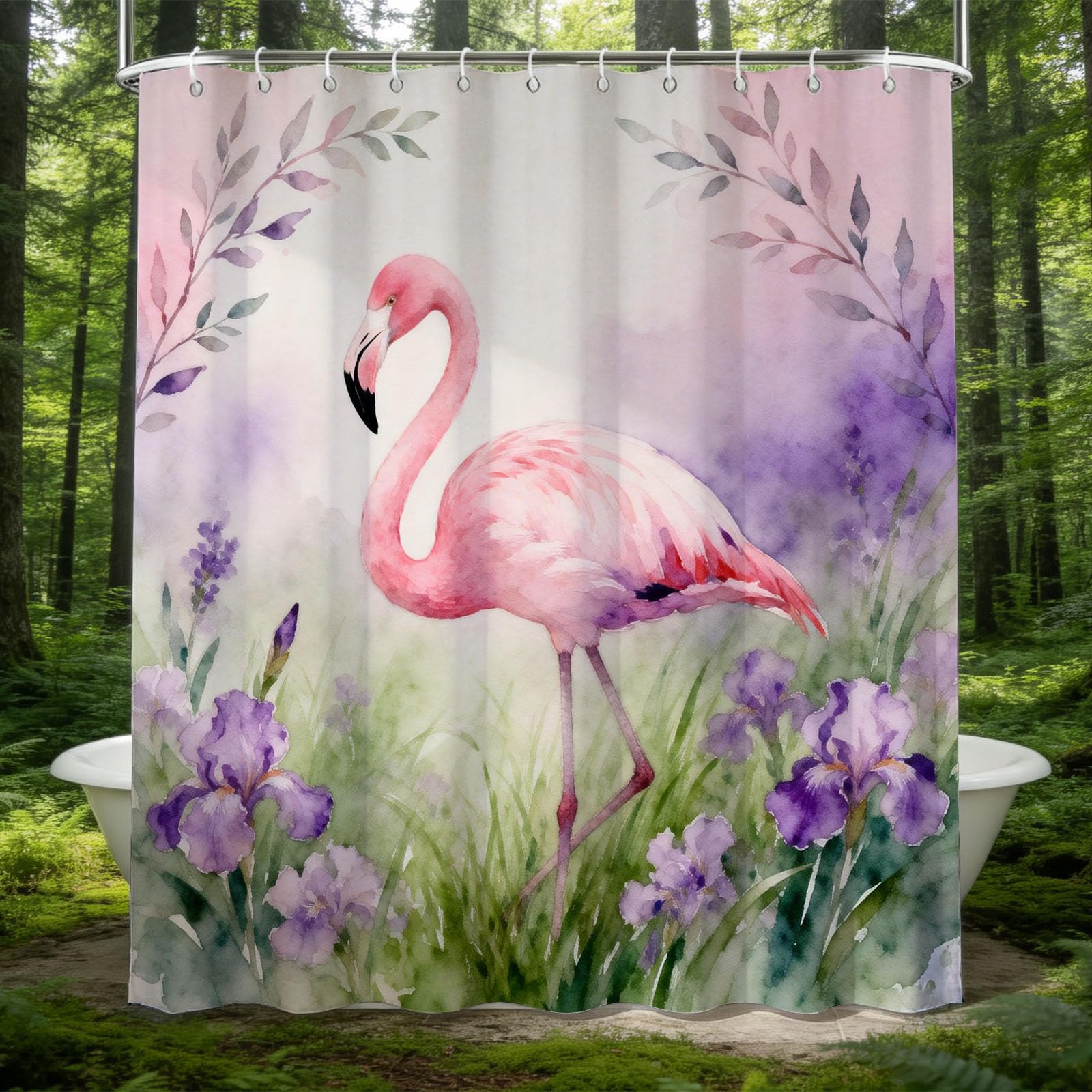 Hongduo 3D Cartoon Flamingo Shower Curtain for Stalls Bathtubs Watercolor Style Bathroom Decor Shower Curtain Set Polyester Fabric Waterproof 180x200cm/71X79 Inch with Hooks
