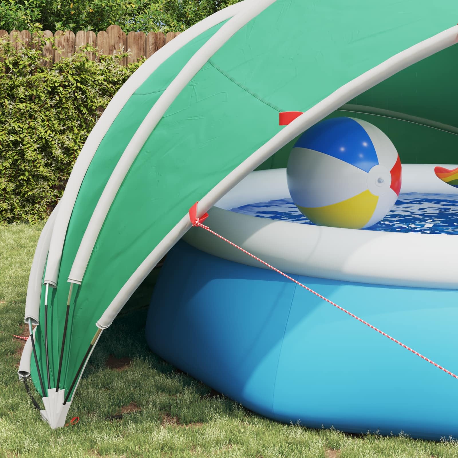 Dôme de Piscine 500 x 500 x 236 cm Vert Mer pour Protection extérieure résistante UV, Facile à Plier, idéal pour Jardin et Spa, réduit la Perte de Chaleur et protège Contre saleté