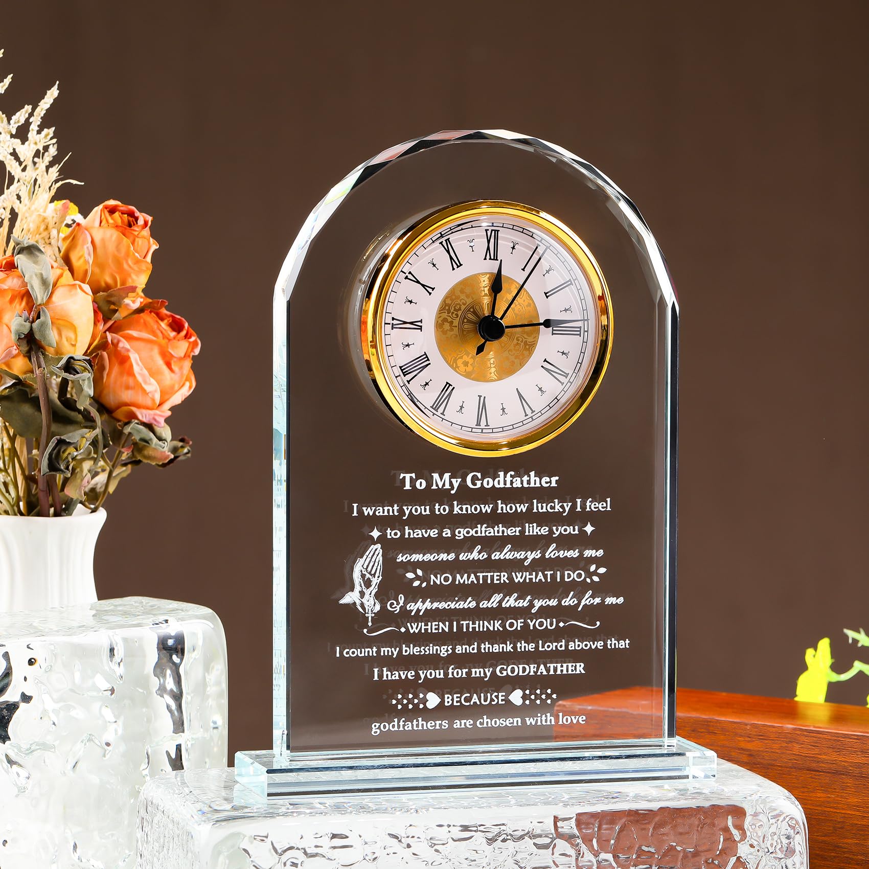 Arikyrist Glasuhr, Geschenke für Paten vom Patenkind, Geburtstagsgeschenke für Patentochter von Patentochter, Lasergravur, Kristall-Uhr, Andenken an meinen Paten, Geschenk zum Vatertag oder