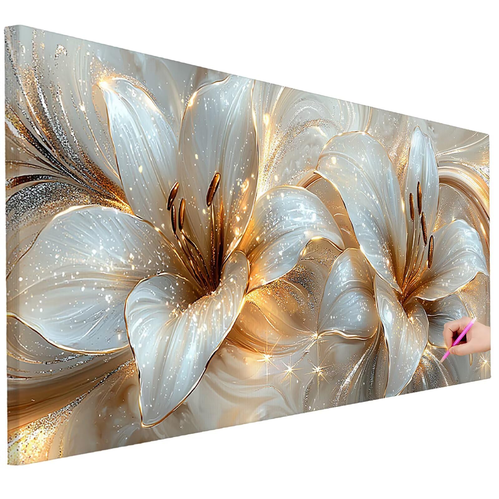 Diamond Painting Kit Completo Fiori Diamond Painting Grandi Dimensioni 150x60cm DIY Pittura Diamante Giglio Passatempo per Adulti, Quadri con Perline Diamantini Crystal Art per Home Decor Regalo C-39